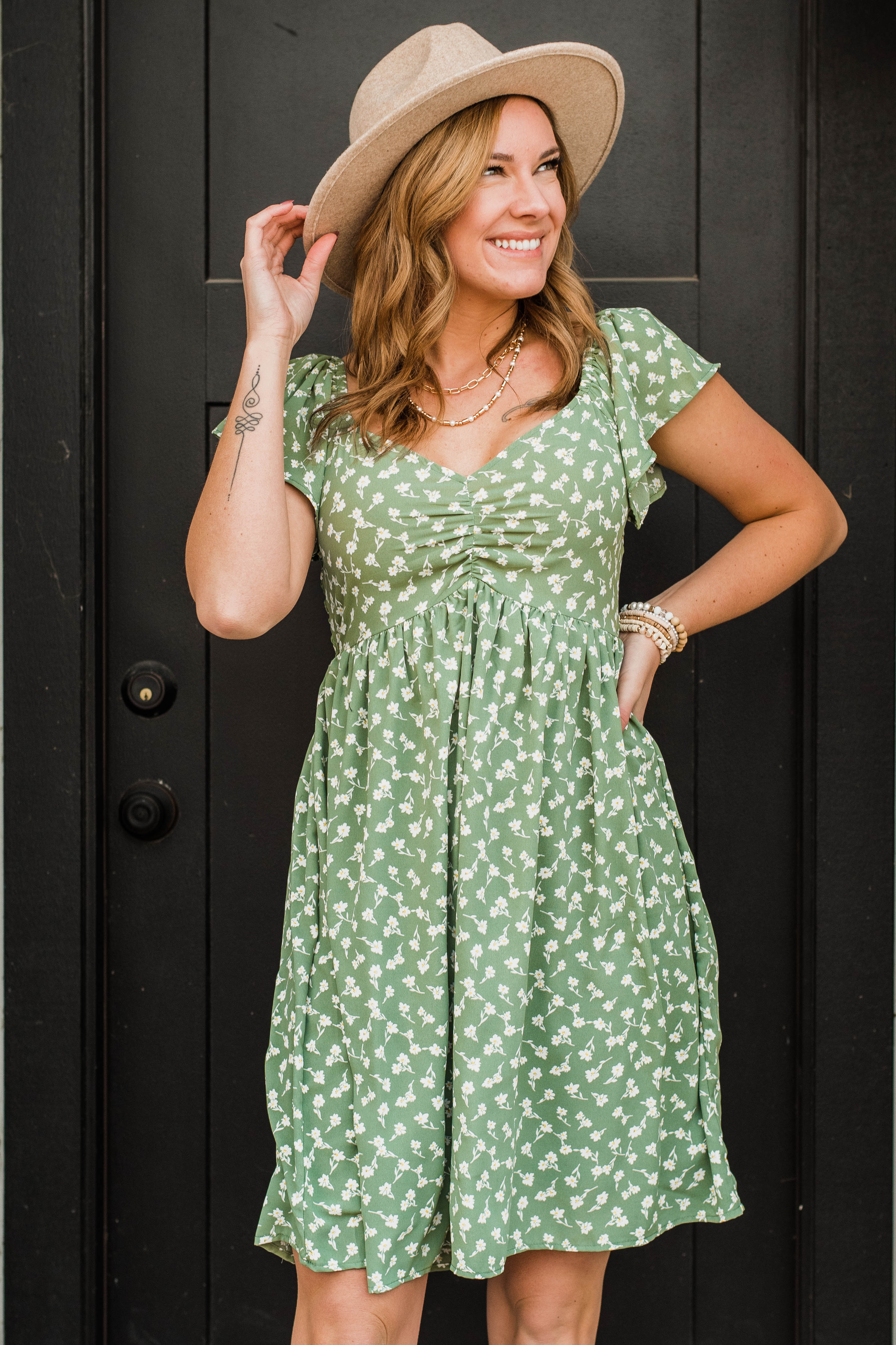 Better By Myself Floral Dress- Sage & Ivory