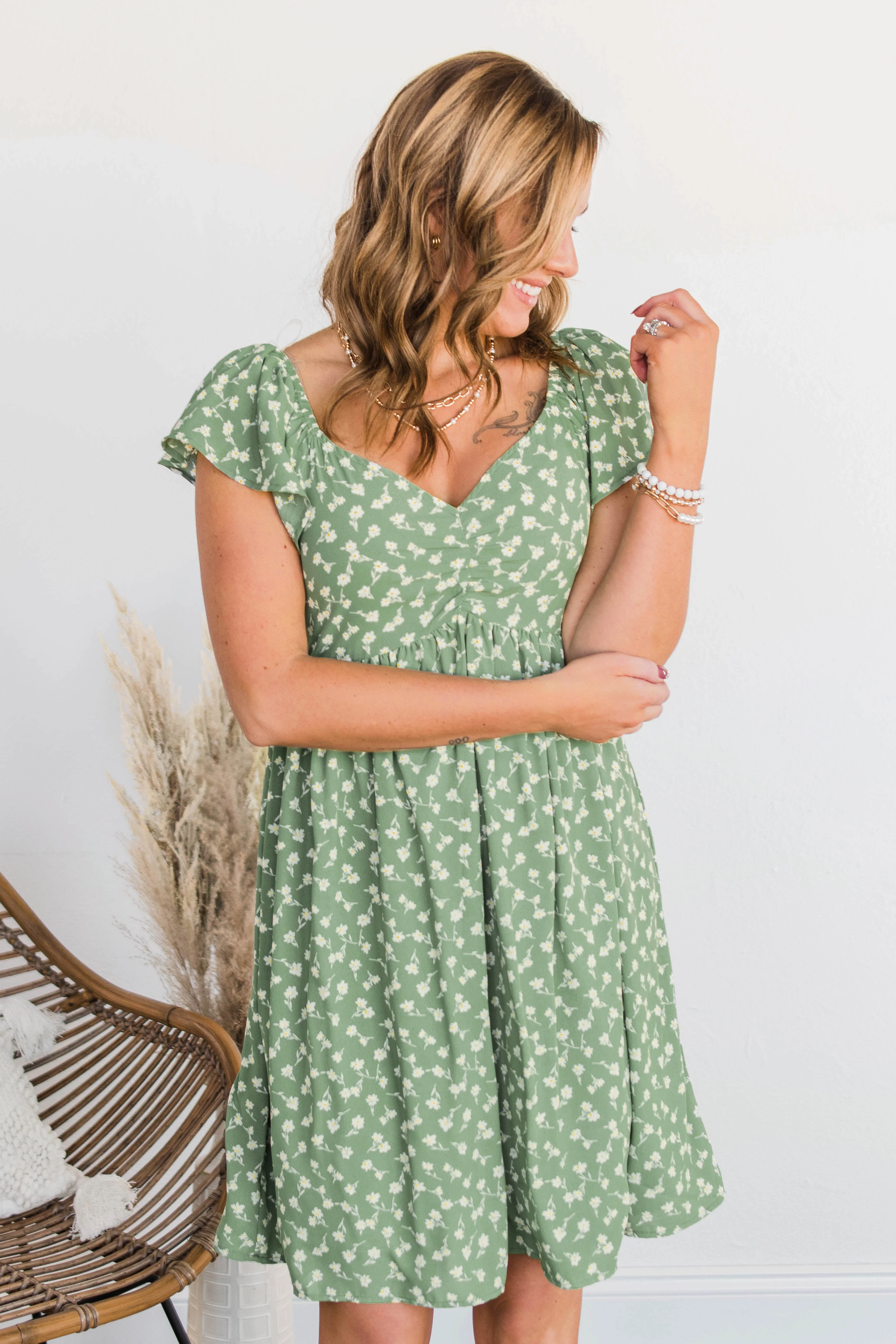 Better By Myself Floral Dress- Sage & Ivory - Image 8
