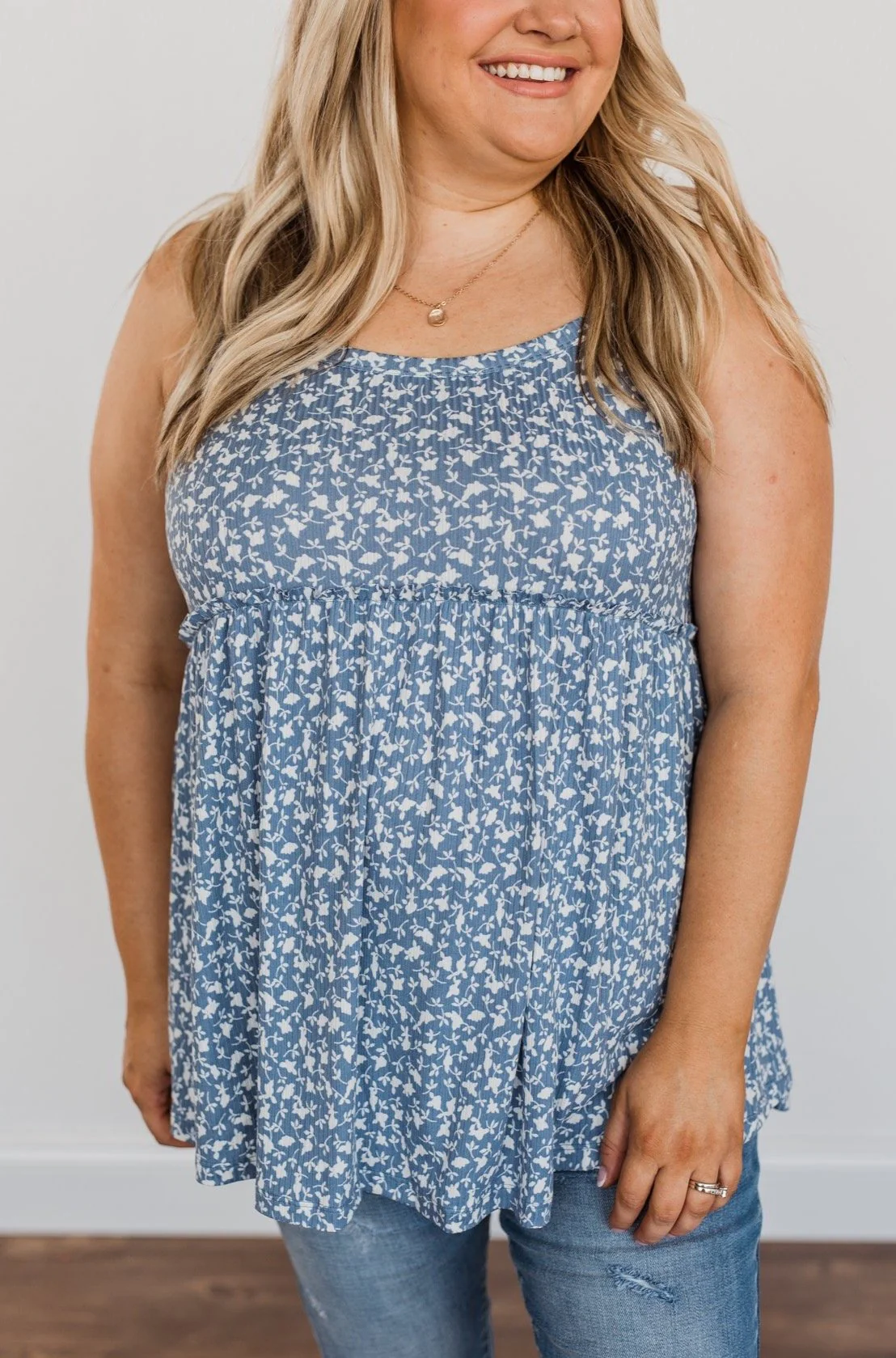 Better Than A Dream Babydoll Tank Top- Denim Blue - Image 3