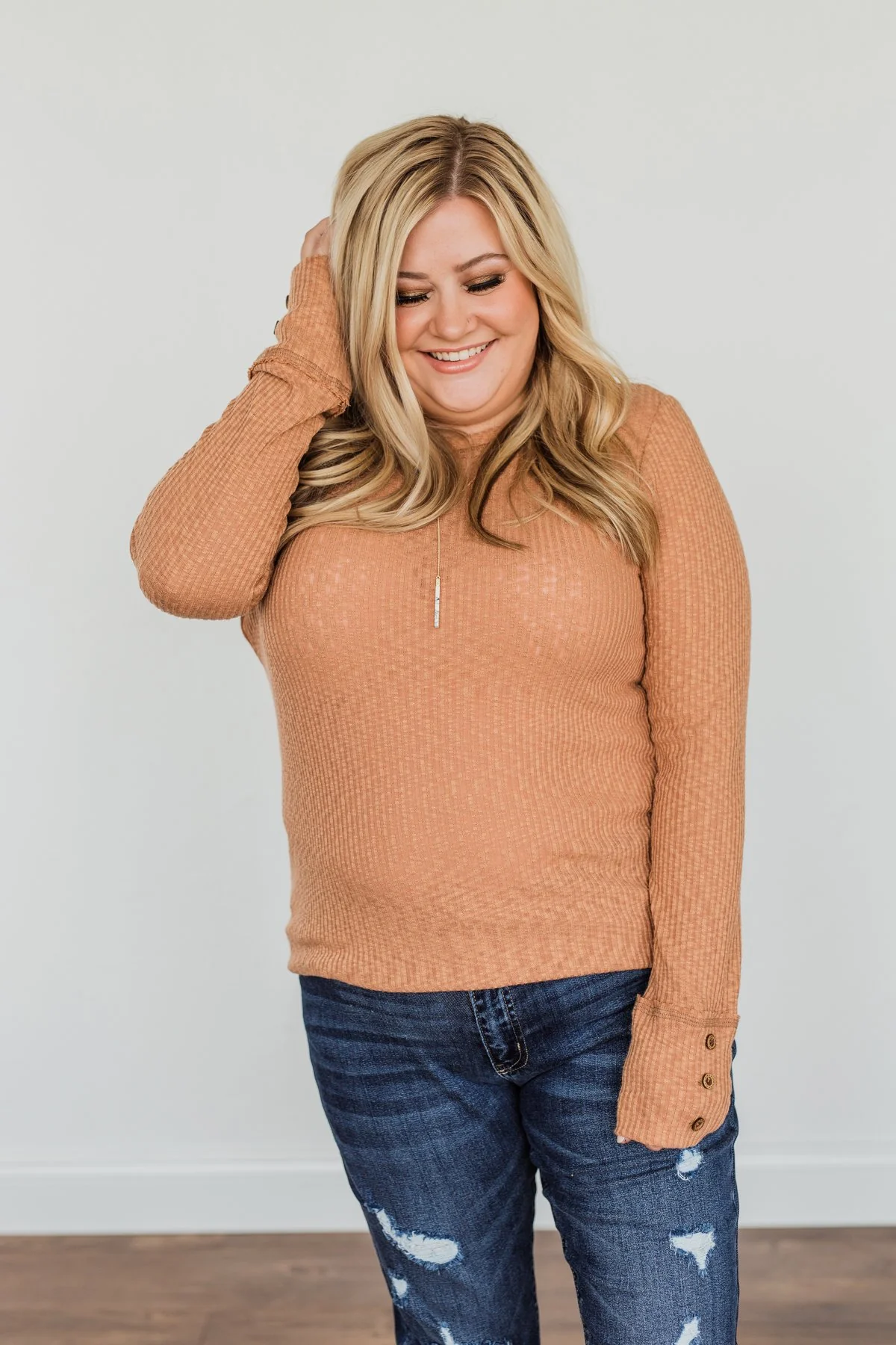 Better Than Ever Long Sleeve Knit Top- Camel - Image 3