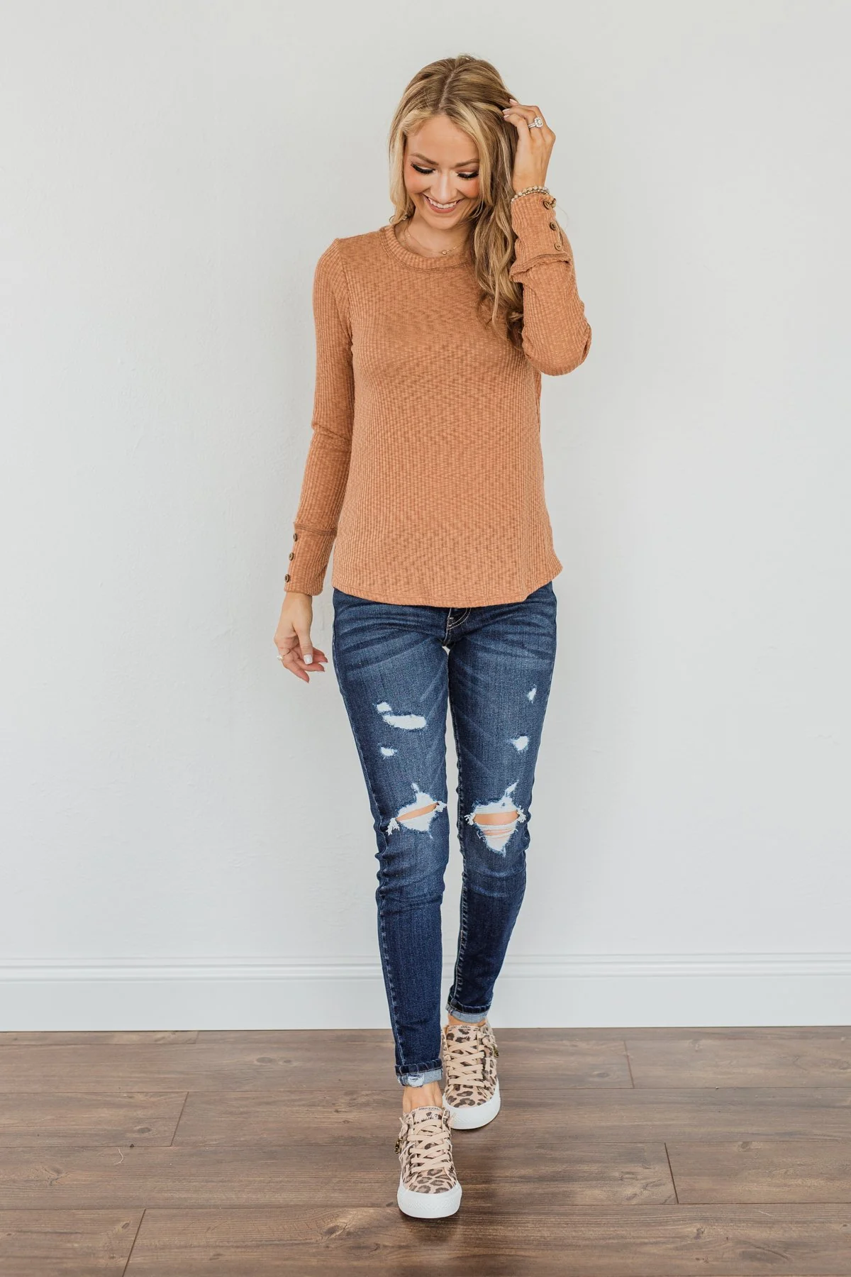 Better Than Ever Long Sleeve Knit Top- Camel - Image 5