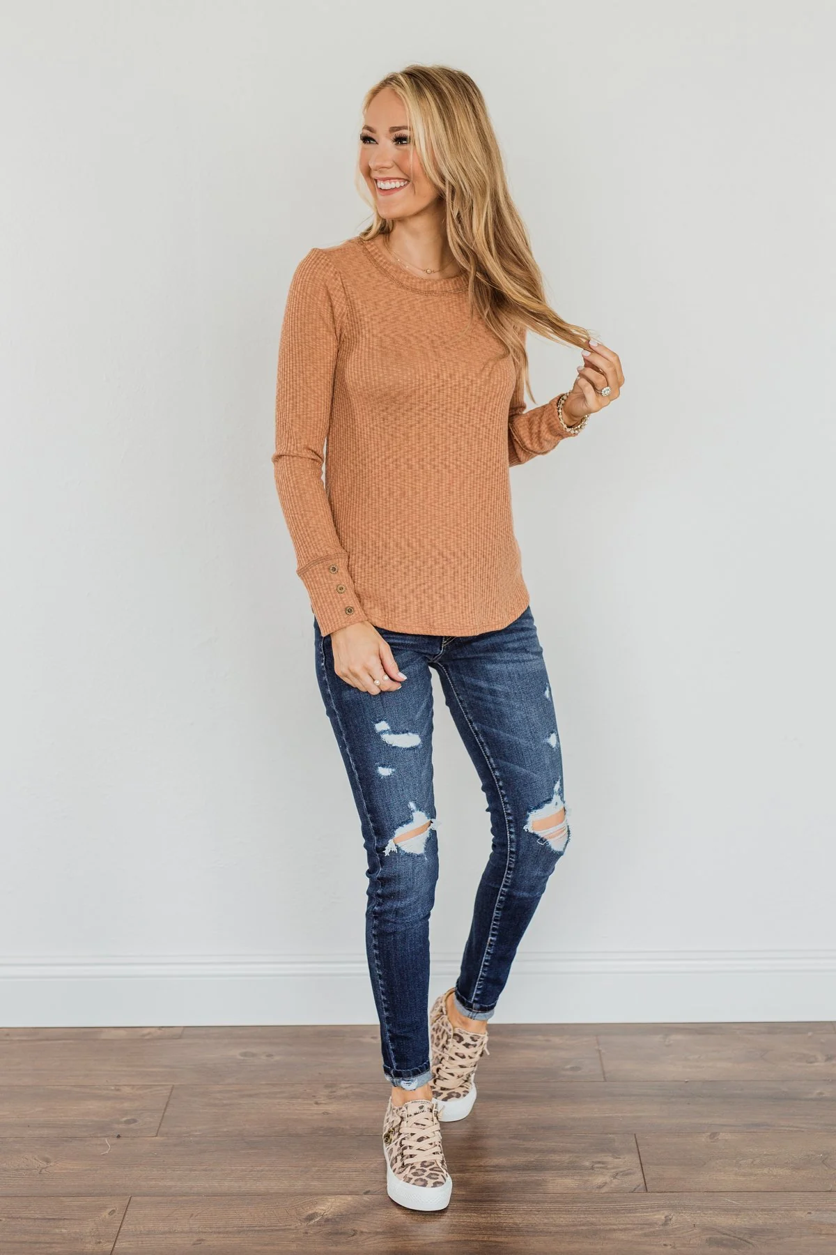Better Than Ever Long Sleeve Knit Top- Camel - Image 7
