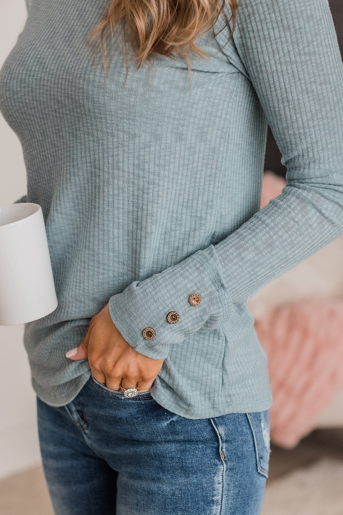 Better Than Ever Long Sleeve Knit Top- Light Teal - Image 2