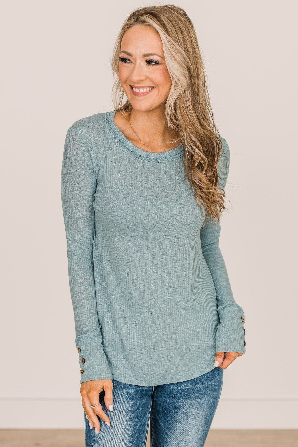 Better Than Ever Long Sleeve Knit Top- Light Teal - Image 5