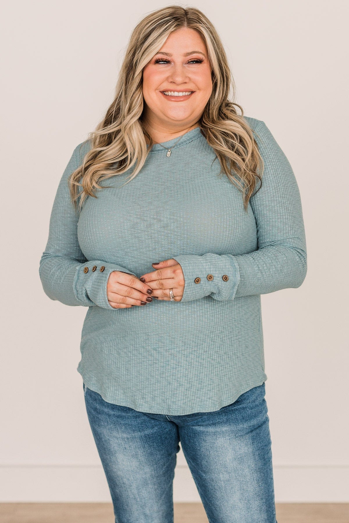 Better Than Ever Long Sleeve Knit Top- Light Teal - Image 6