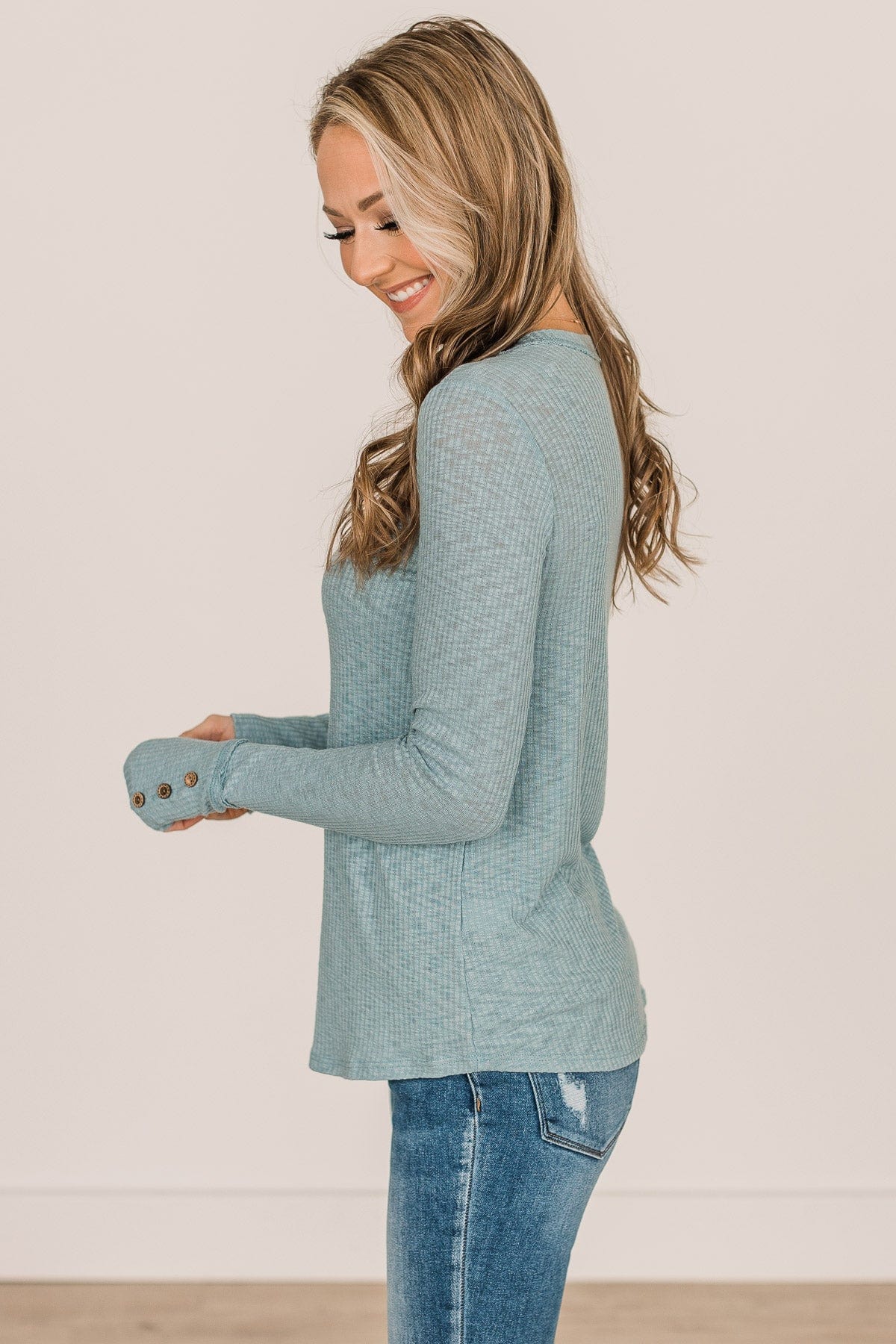 Better Than Ever Long Sleeve Knit Top- Light Teal - Image 7