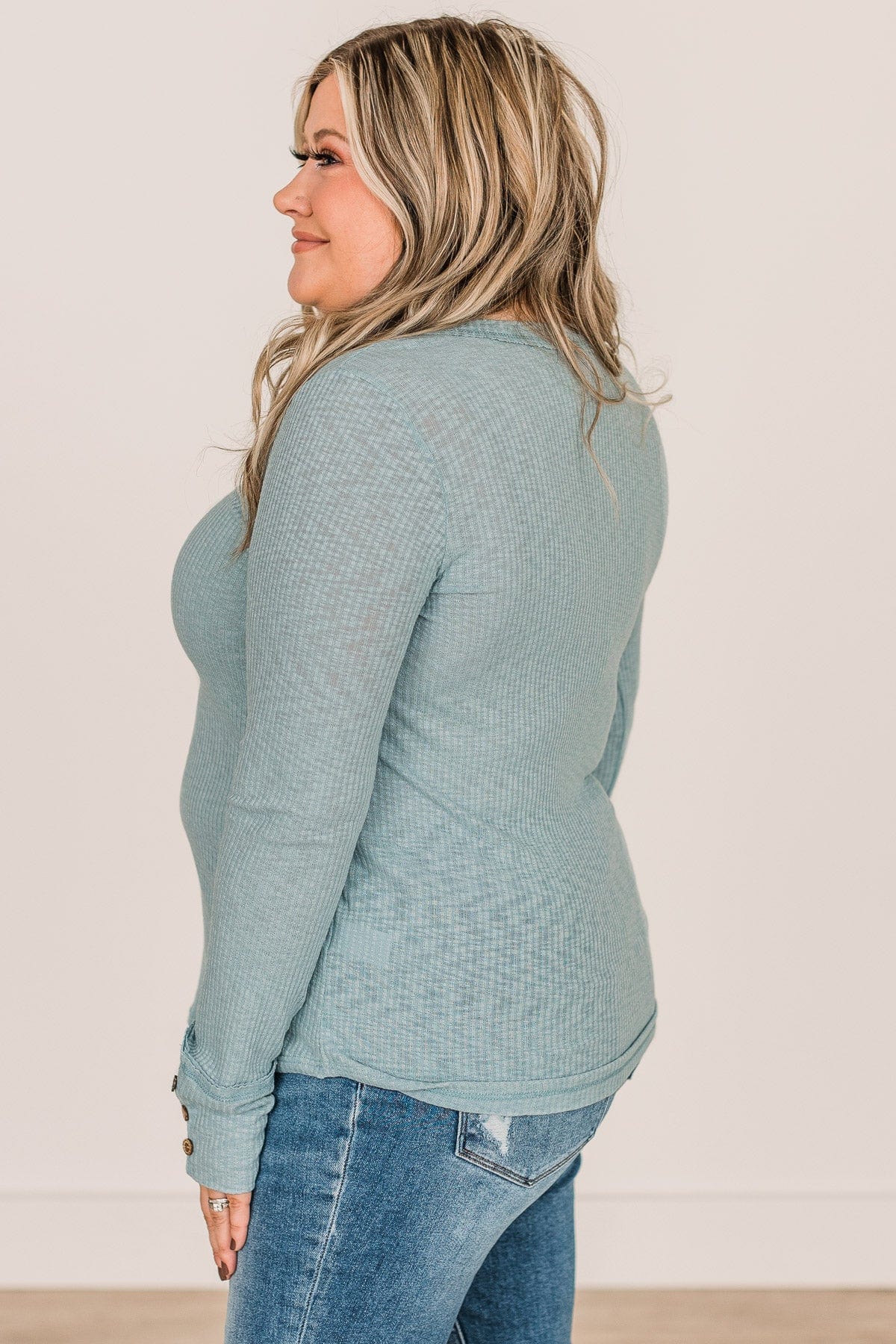 Better Than Ever Long Sleeve Knit Top- Light Teal - Image 8