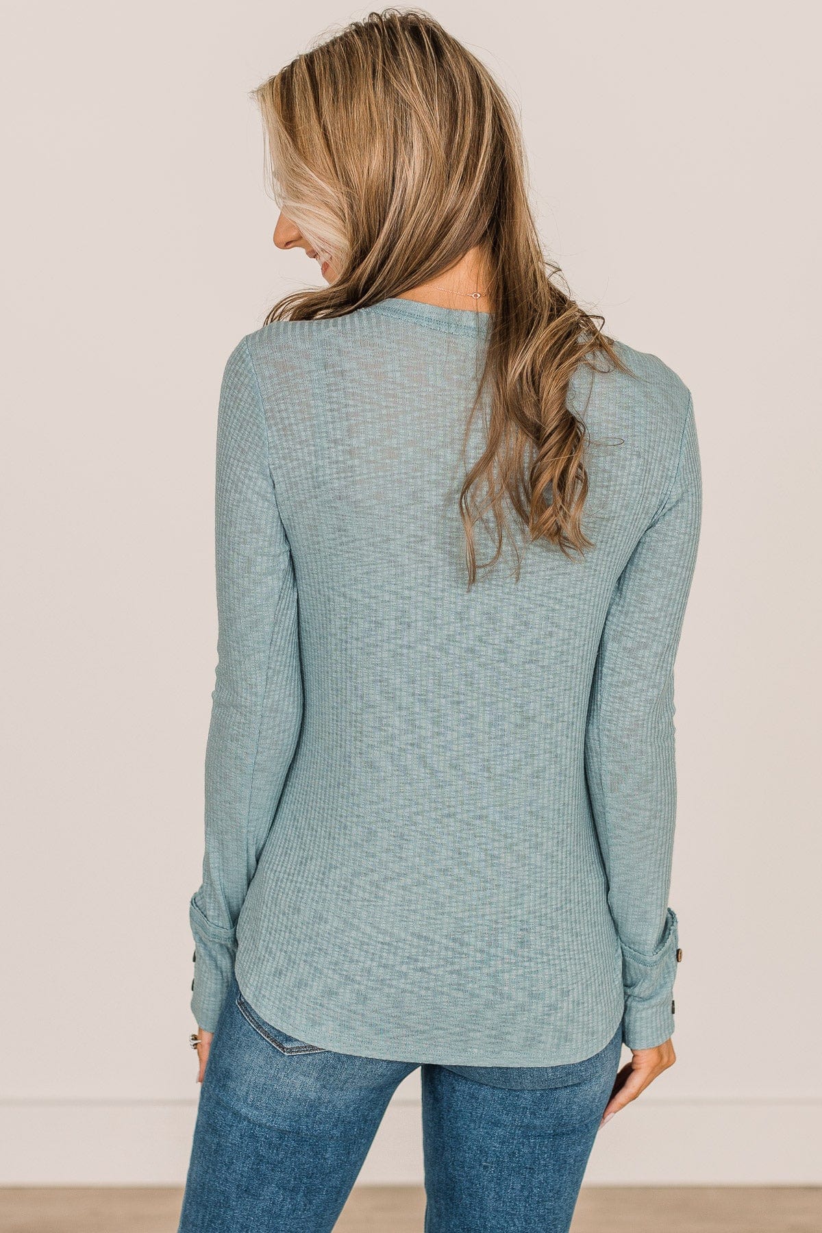 Better Than Ever Long Sleeve Knit Top- Light Teal - Image 9