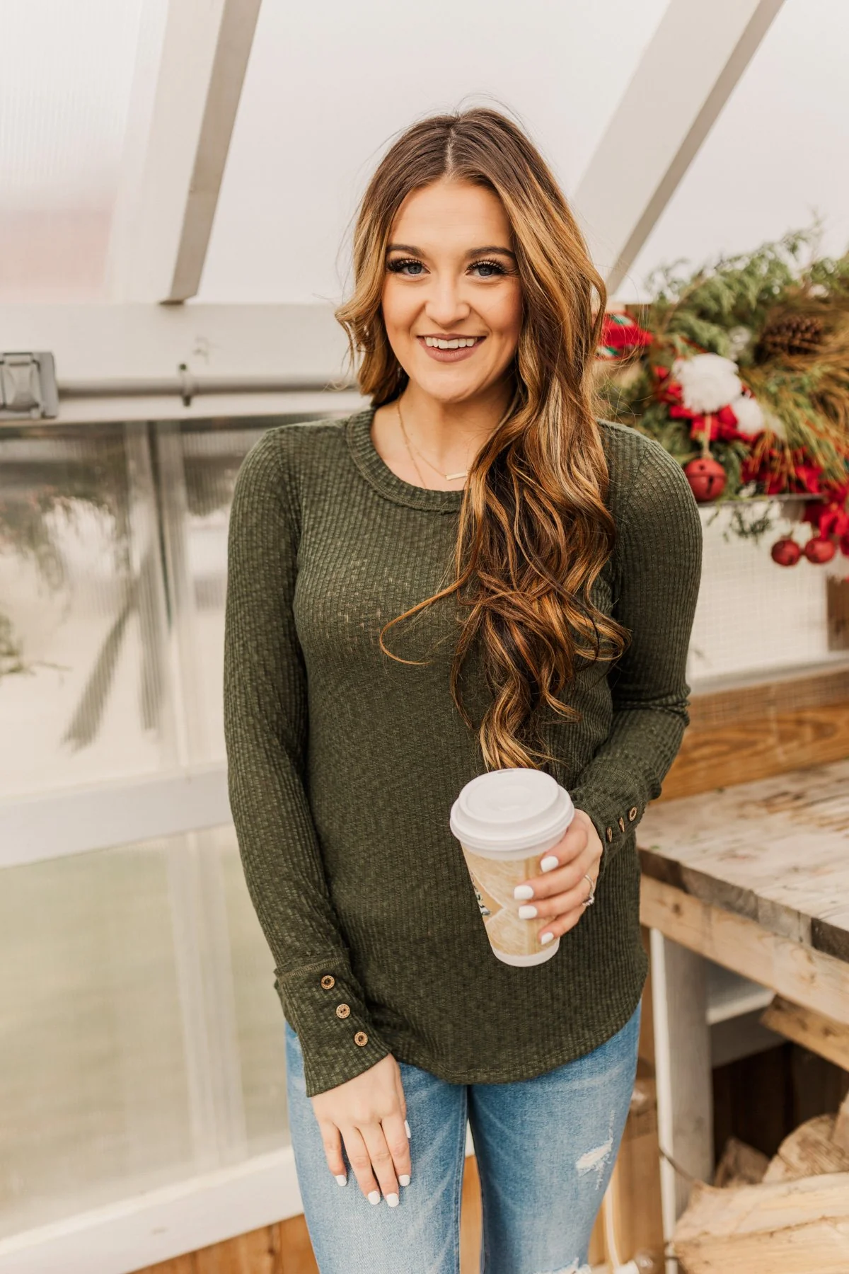 Better Than Ever Long Sleeve Knit Top- Dark Olive - Image 5