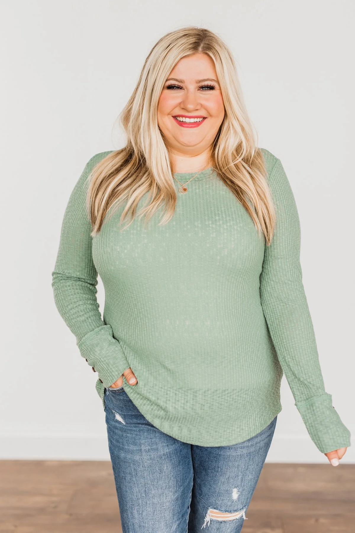 Better Than Ever Long Sleeve Knit Top- Sage