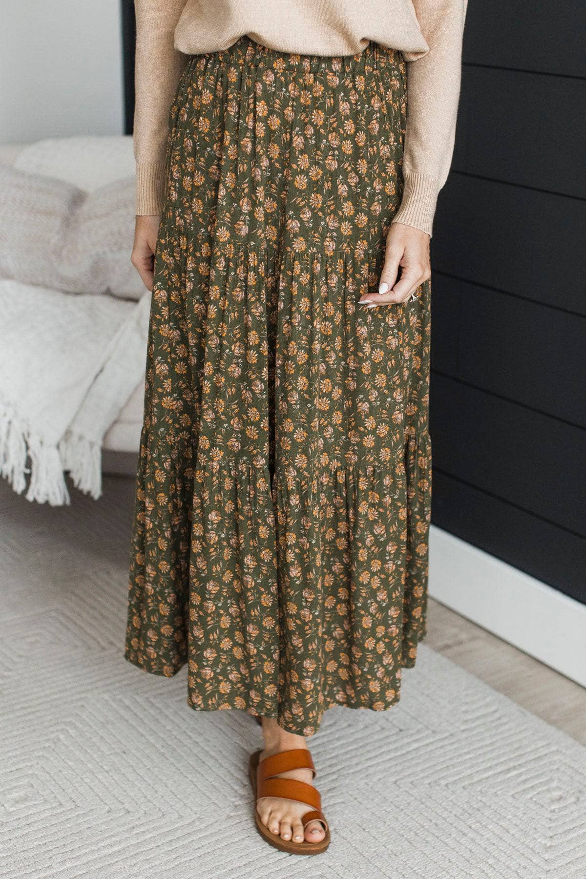 Better Than Fine Floral Skirt- Olive