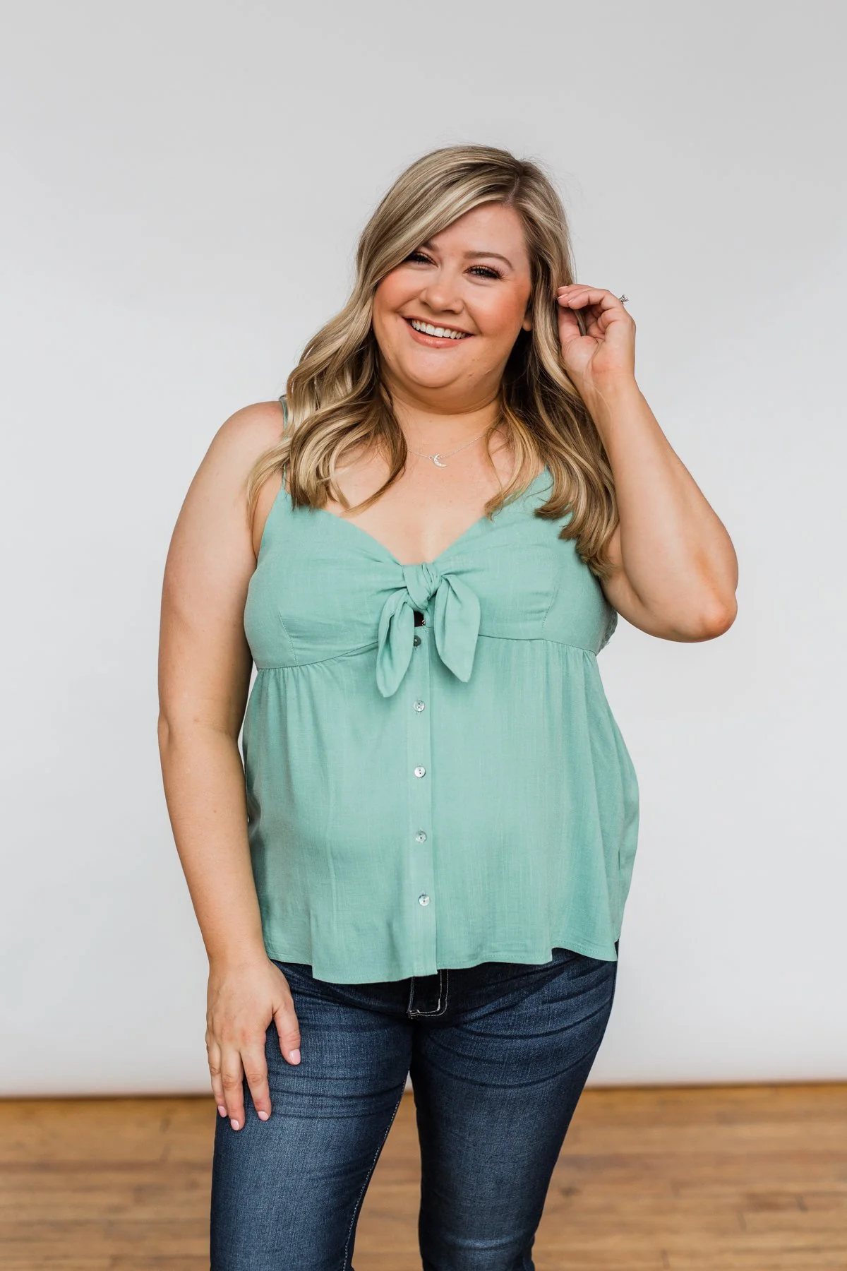 Better Than I Was Bow Tie Tank Top- Dusty Sage - Image 4