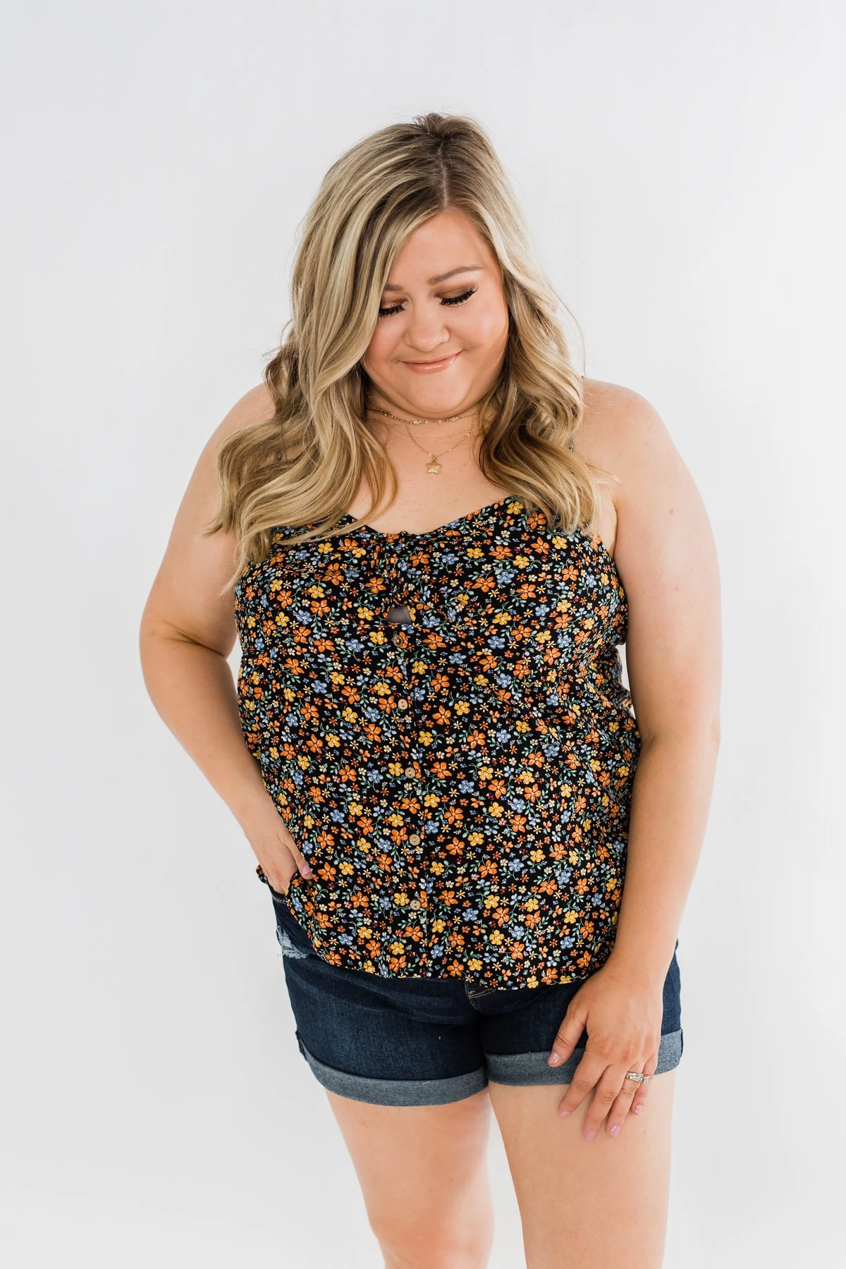 Better Than I Was Floral Bow Tie Tank Top- Black Multi - Image 5