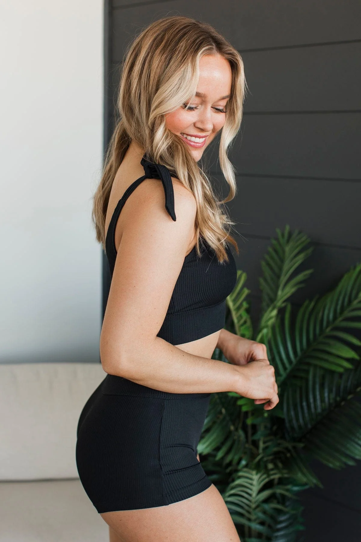Better Than Sunshine Ribbed Swim Top- Black - Image 7