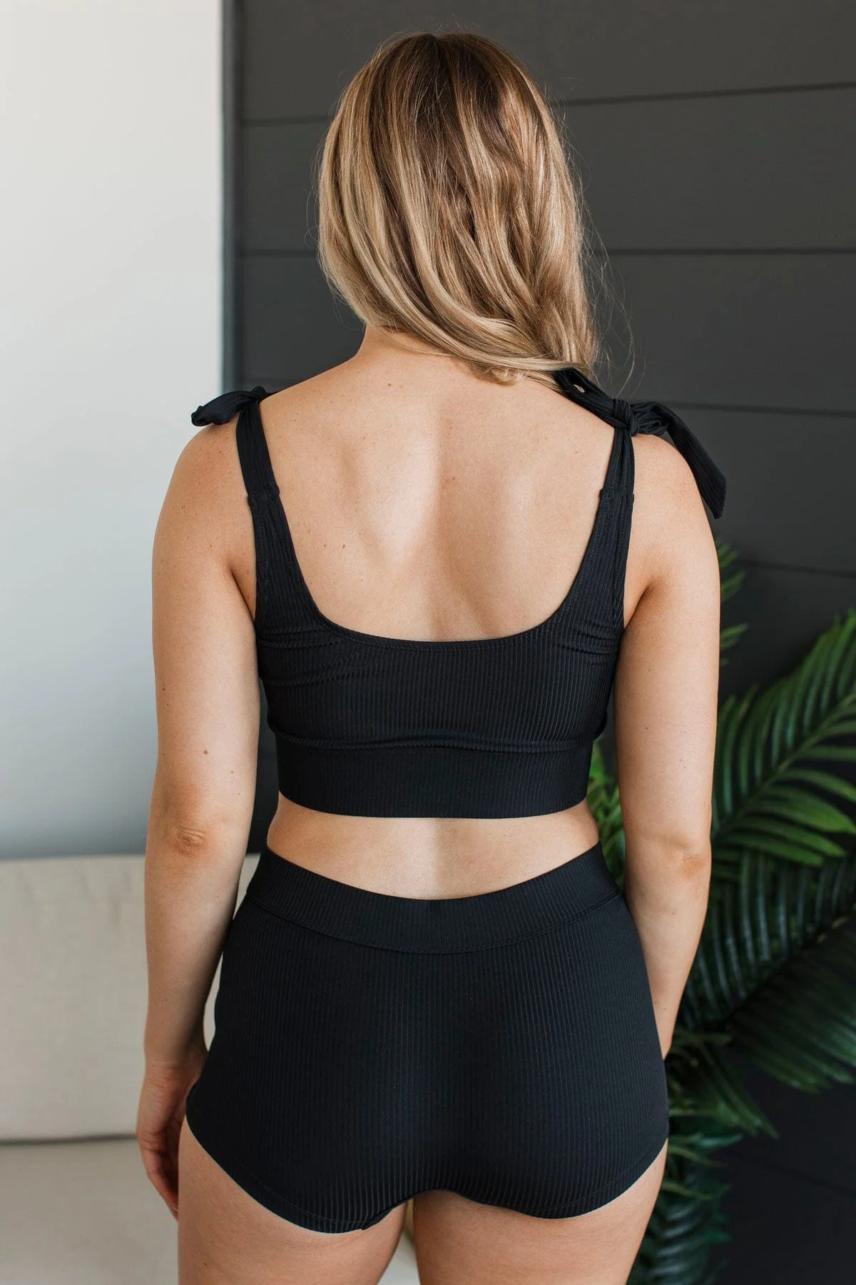 Better Than Sunshine Ribbed Swim Top- Black - Image 9