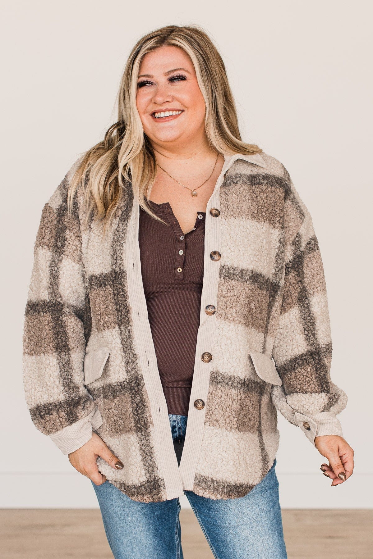 Better To Be Cozy Sherpa Jacket- Light Taupe - Image 3