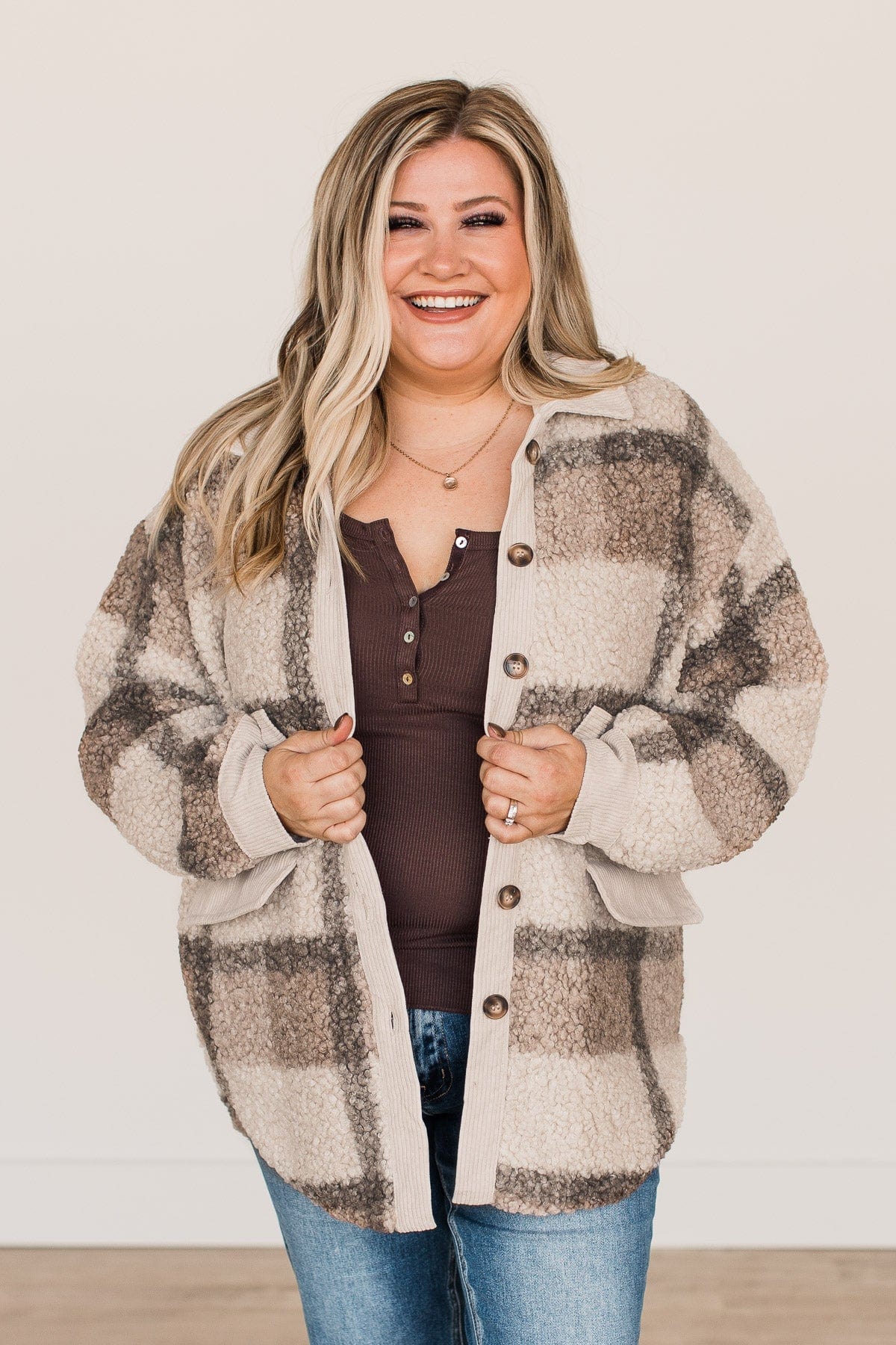 Better To Be Cozy Sherpa Jacket- Light Taupe - Image 4