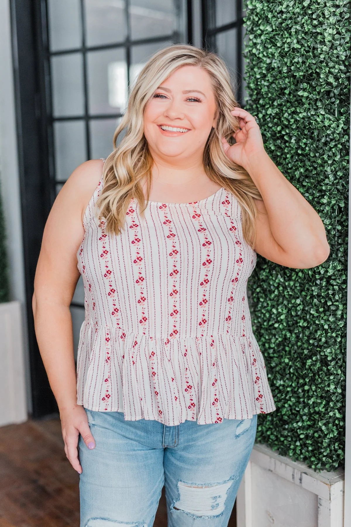 Better Together Floral Babydoll Tank Top- Ivory - Image 4