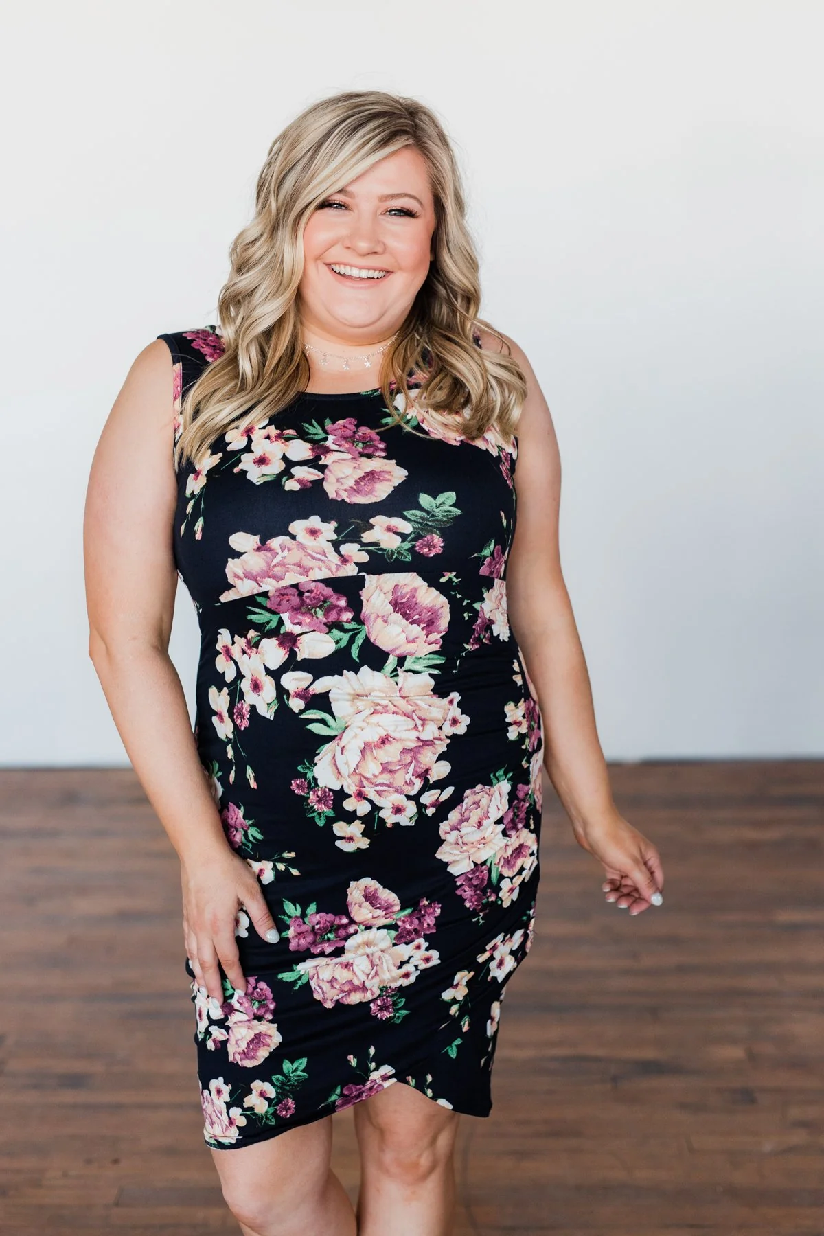 Better With You Floral Cinched Dress- Dark Navy - Image 2