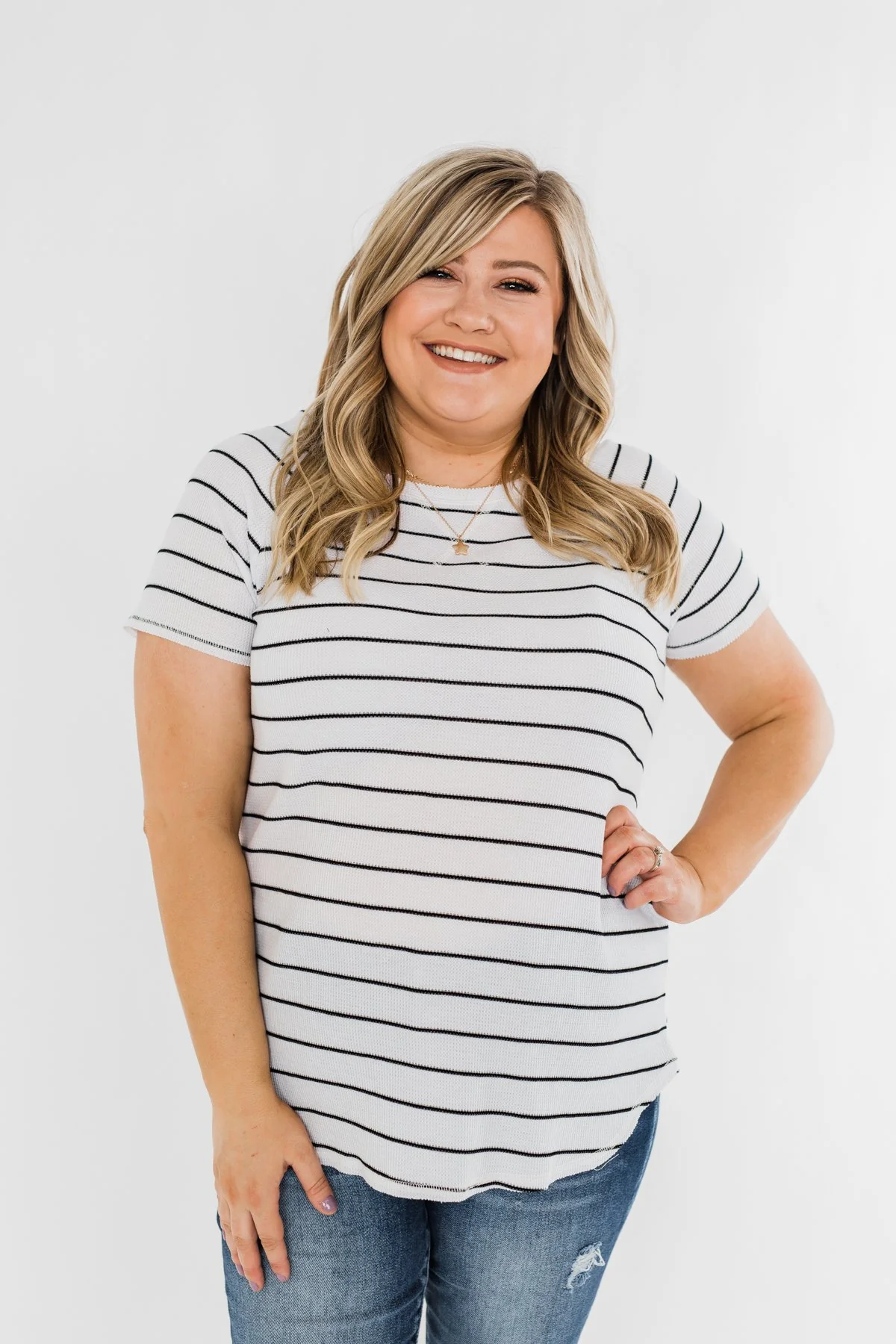 Between The Lines Striped Top- Black & White - Image 2