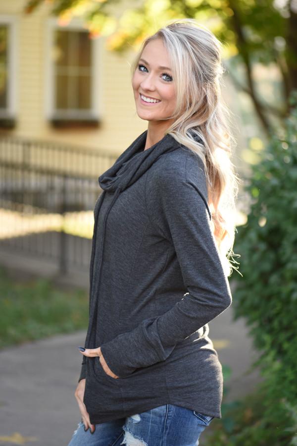 Between You & Me Cowl Neck Top - Charcoal - Image 6