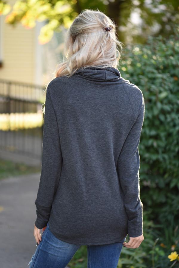 Between You & Me Cowl Neck Top - Charcoal - Image 7