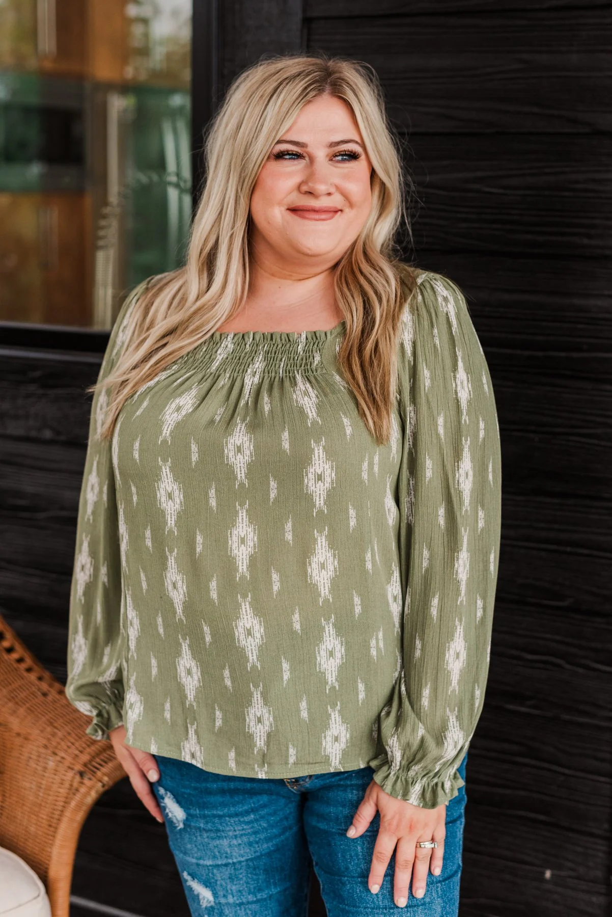 Beyond Beautiful Long Sleeve Blouse- Light Olive - Image 4