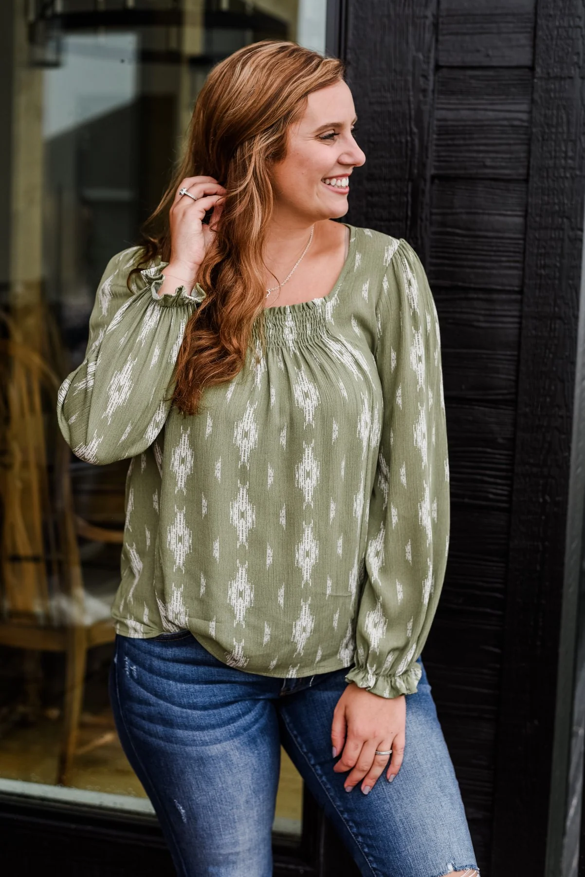 Beyond Beautiful Long Sleeve Blouse- Light Olive - Image 5