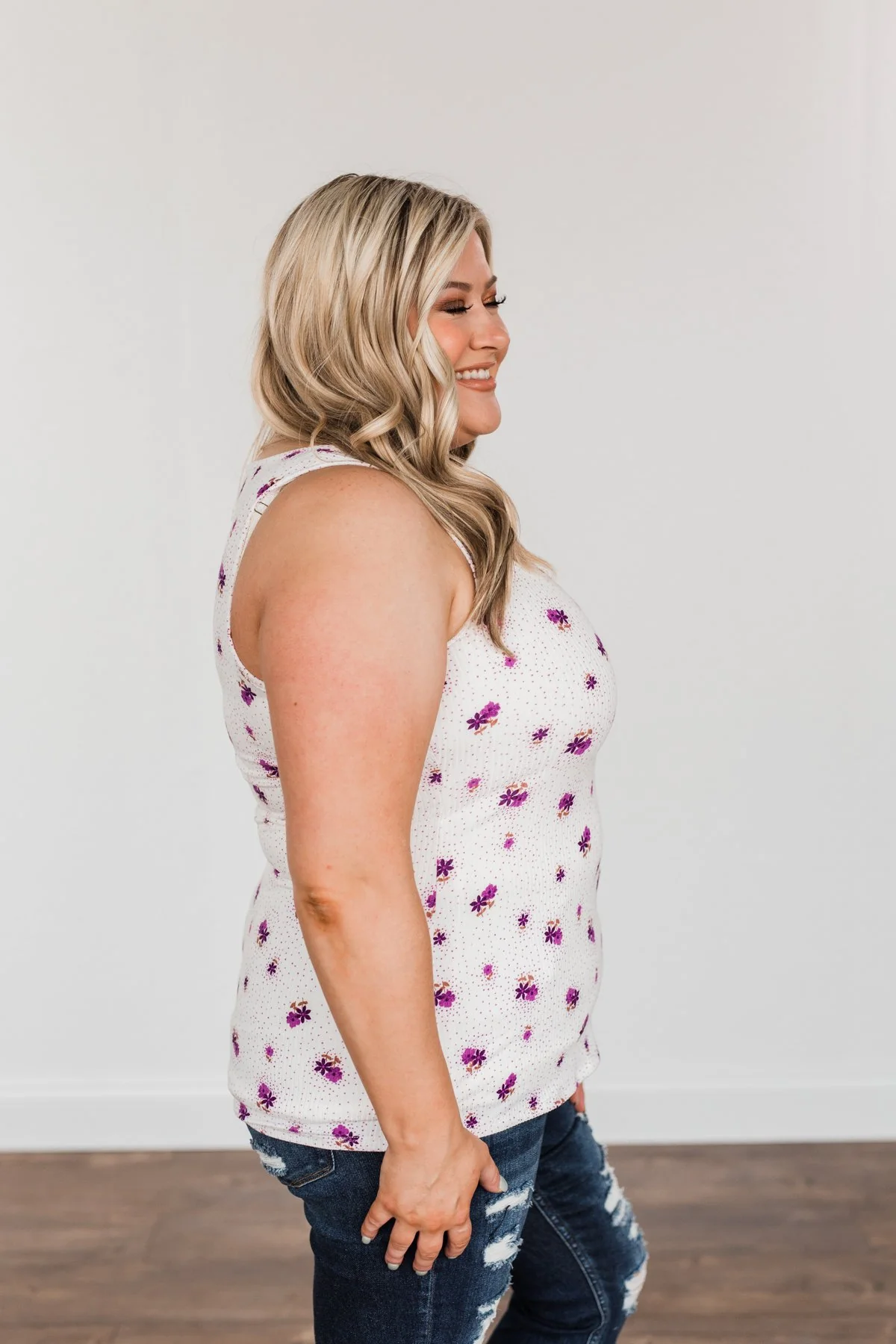 Beyond Breathtaking Zipper Henley Tank- Ivory & Purple - Image 7