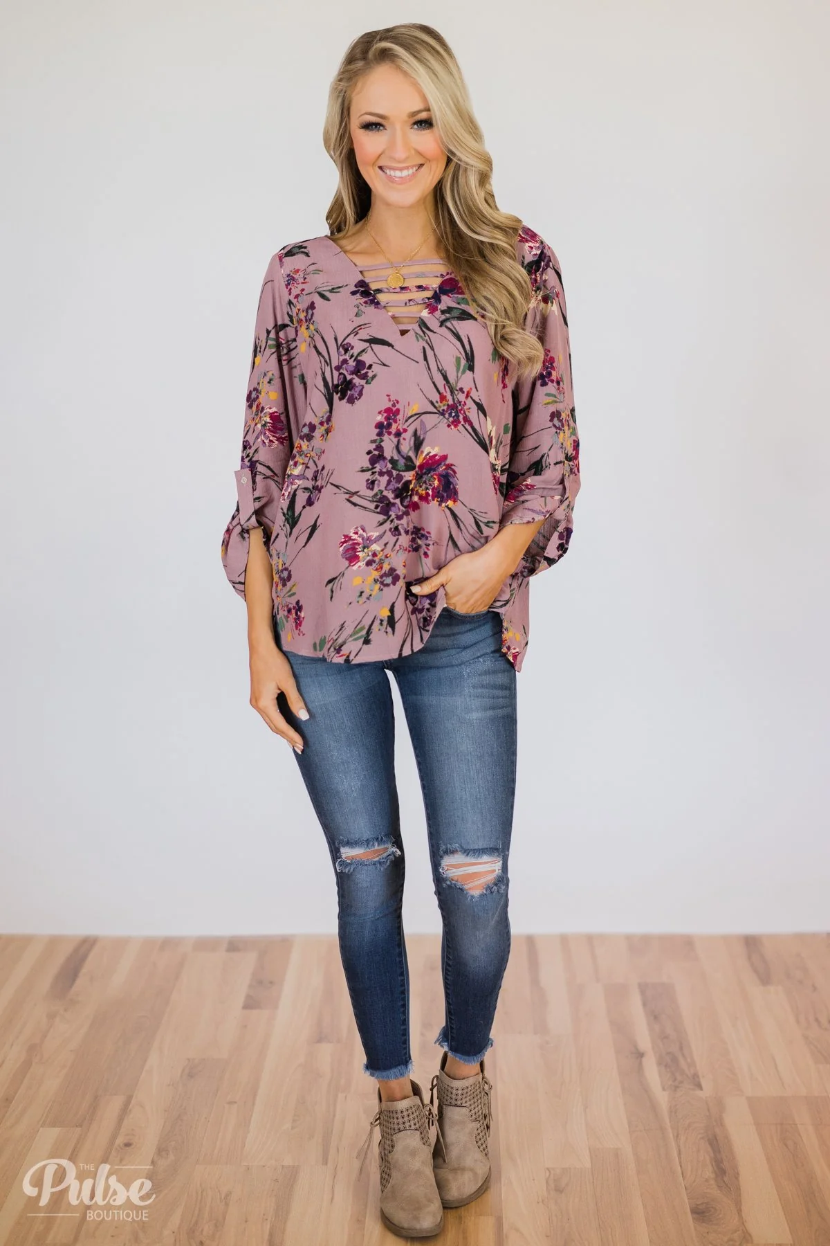 Beyond Compare Floral Blouse - Mauve - Image 4