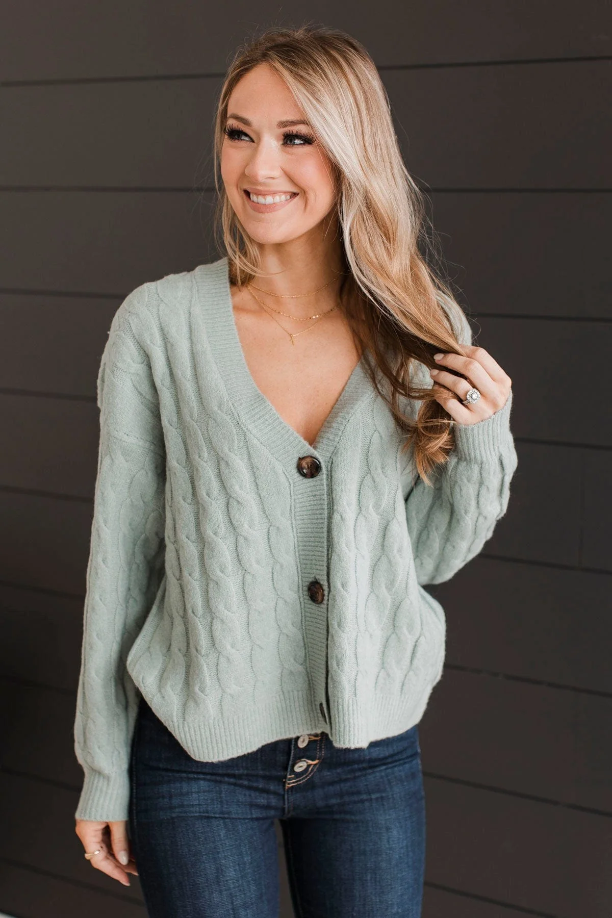 Beyond Cozy Knit Button Cardigan- Light Sage - Image 3