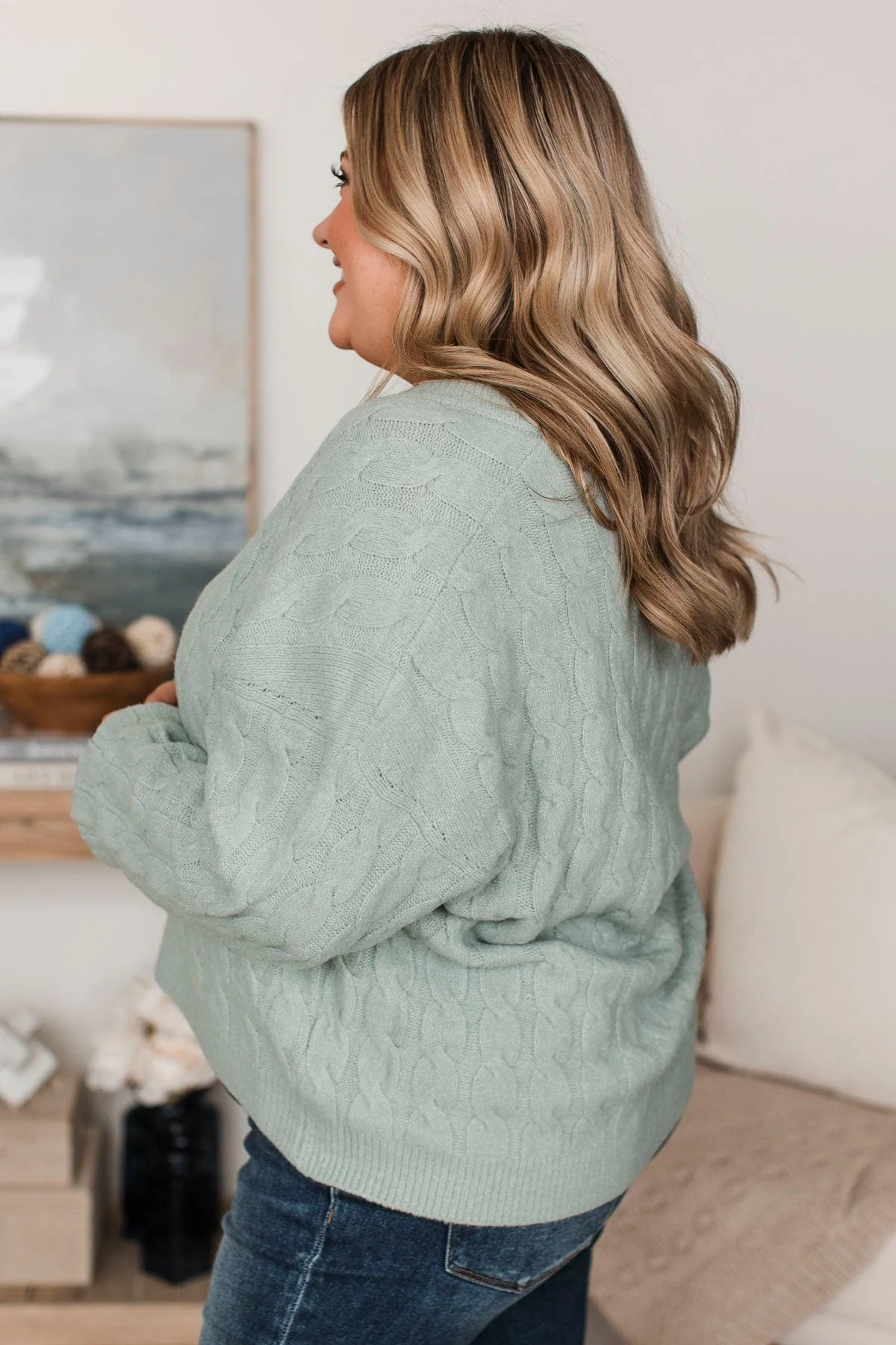 Beyond Cozy Knit Button Cardigan- Light Sage - Image 6