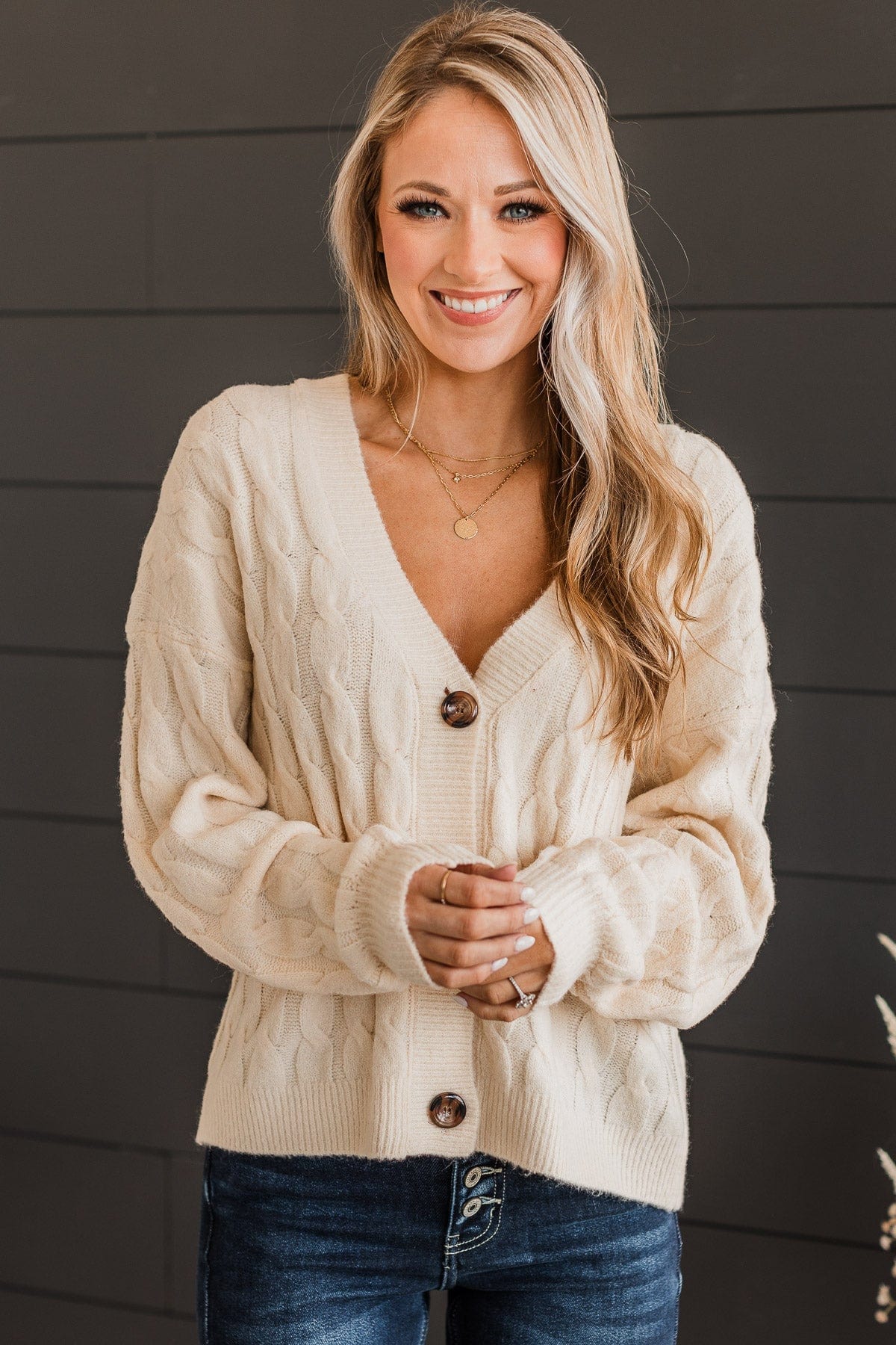 Beyond Cozy Knit Button Cardigan- Cream - Image 3