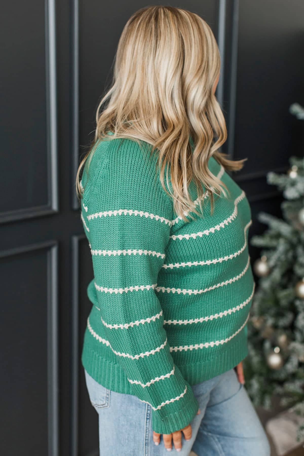 Beyond Grateful Stitch Stripe Sweater- Jade - Image 5
