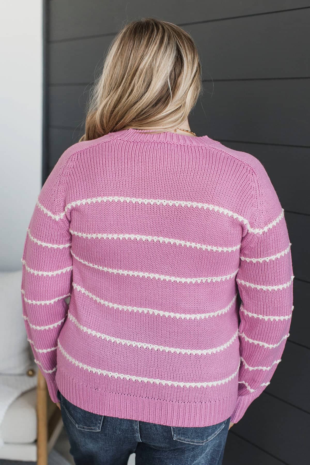 Beyond Grateful Stitch Stripe Sweater- Orchid - Image 8