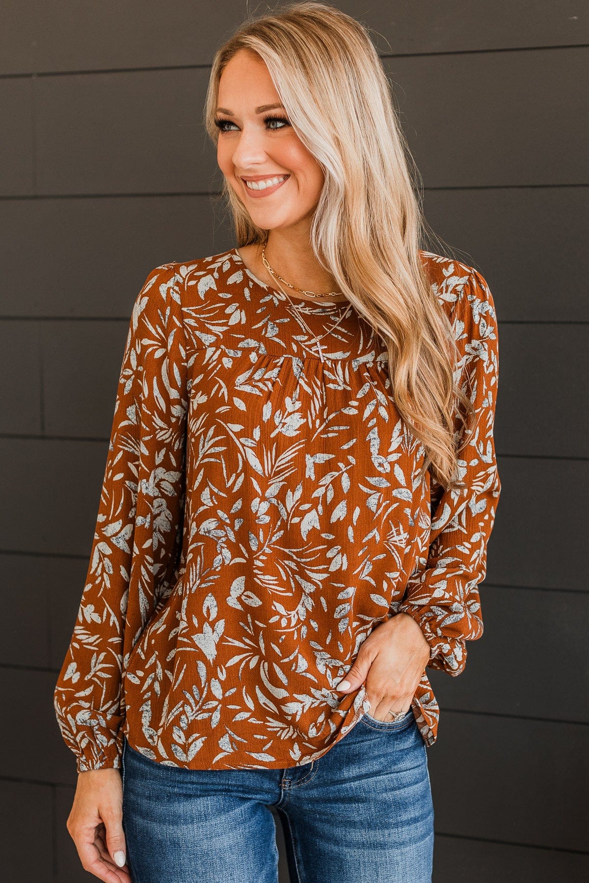 Beyond Lovely Floral Blouse- Rust - Image 4