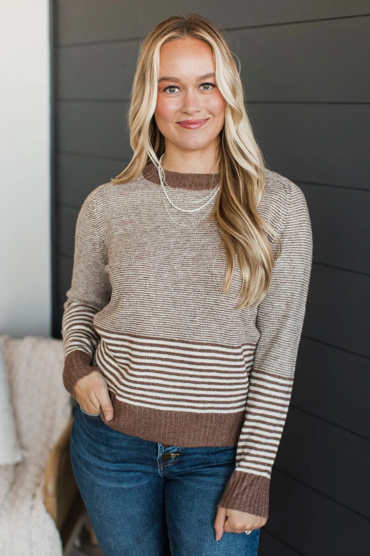 Beyond Possible Striped Sweater- Mocha - Image 4