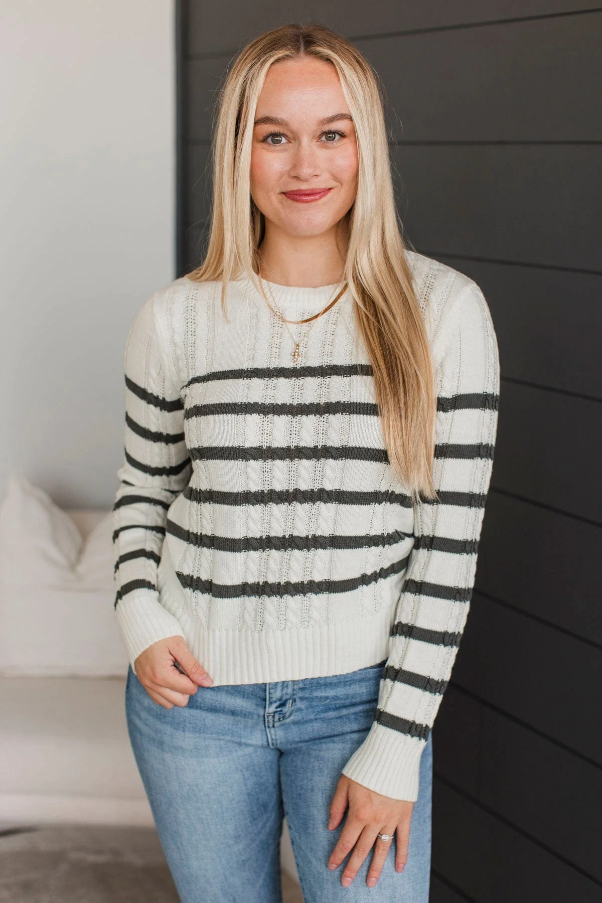 Beyond Sweet Striped Knit Sweater- Ivory - Image 2