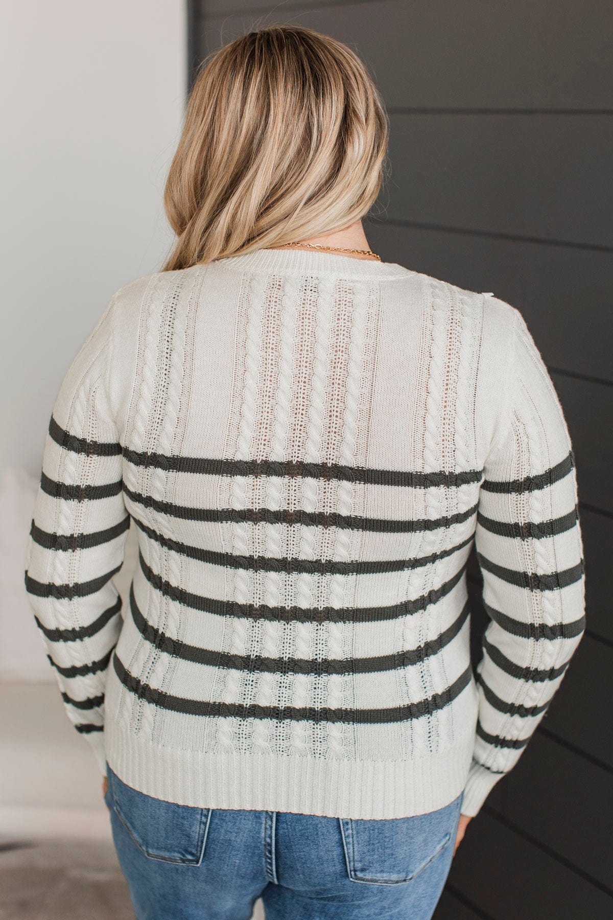 Beyond Sweet Striped Knit Sweater- Ivory - Image 7