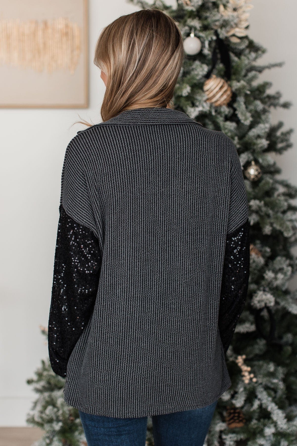 Bid You Farewell Ribbed Button Top- Charcoal - Image 8