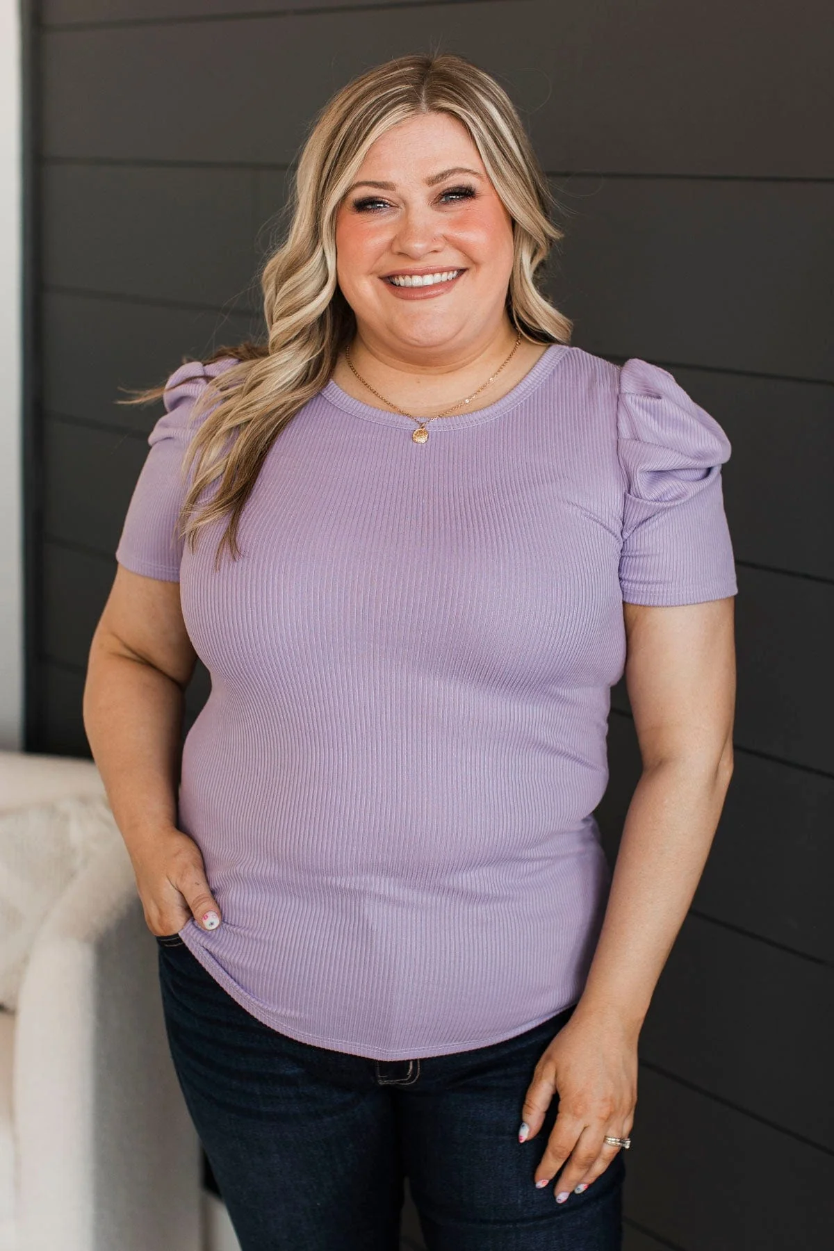 Big City Dreams Puff Sleeve Top- Lavender - Image 2