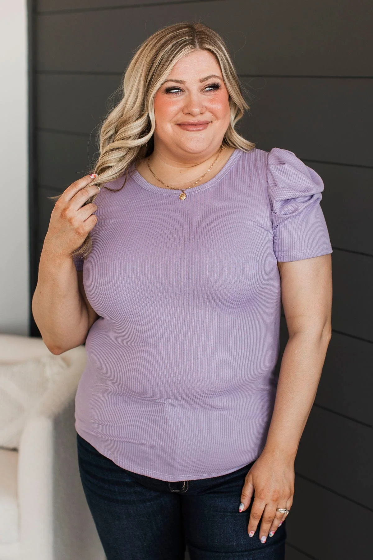 Big City Dreams Puff Sleeve Top- Lavender - Image 4