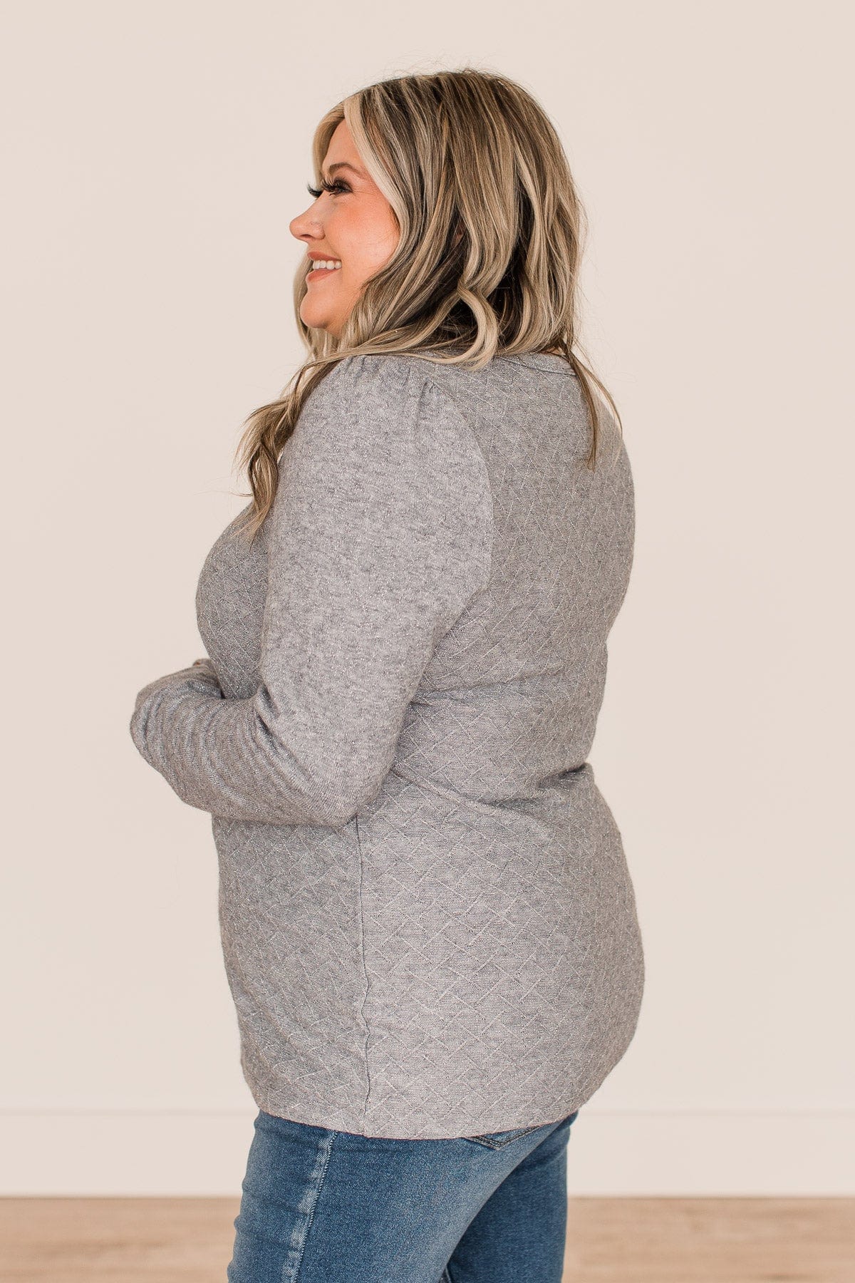 Big Dreams Puff Sleeve Knit Top- Grey - Image 7
