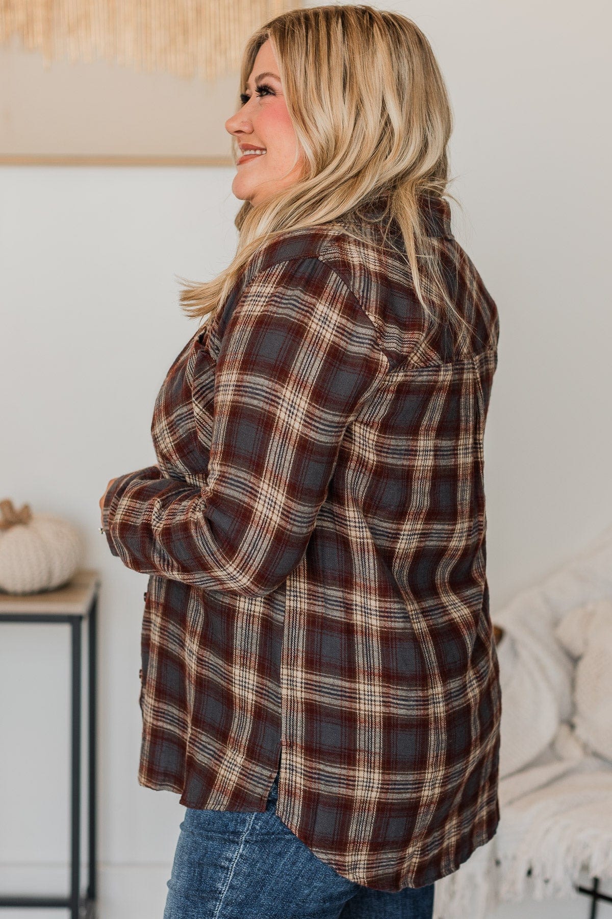 Big Expectations Plaid Button Top- Charcoal - Image 7