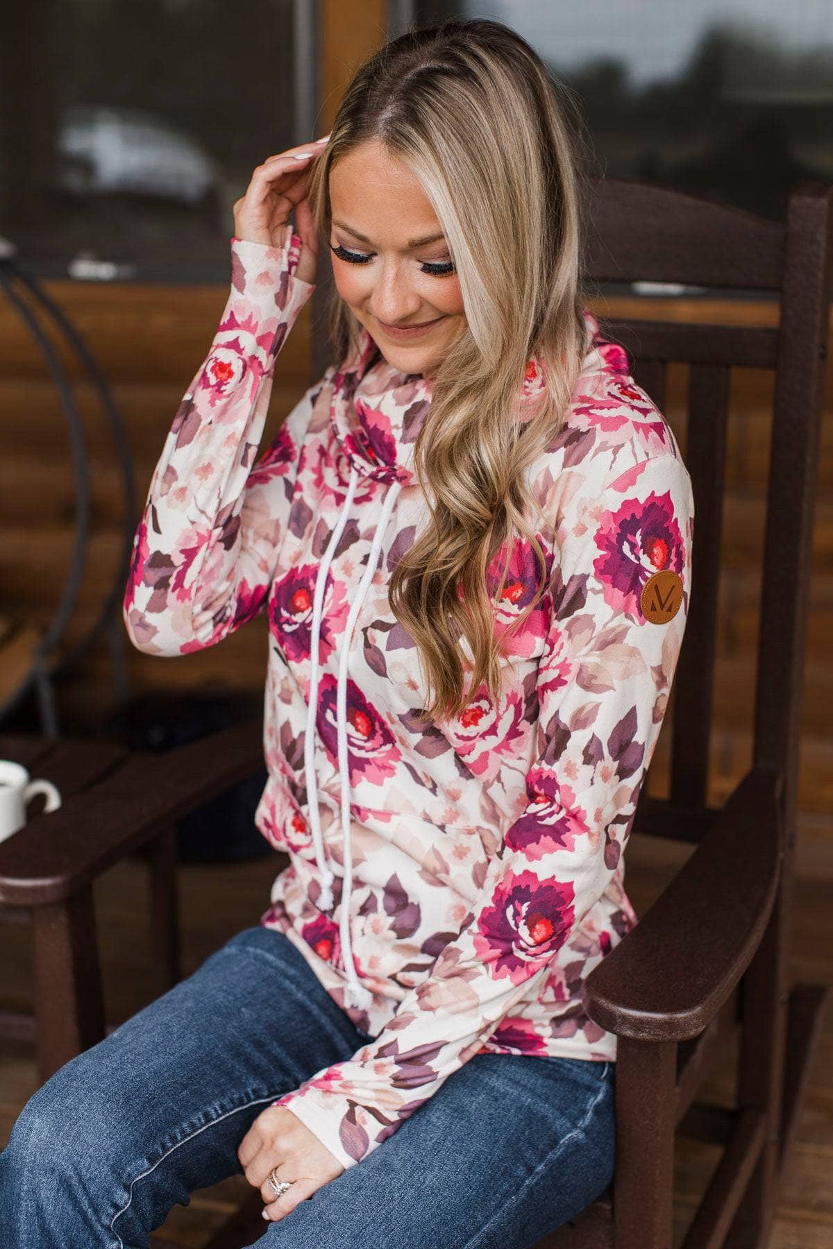 Big Feelings Funnel Neck Floral Pullover- Ivory & Pink - Image 4