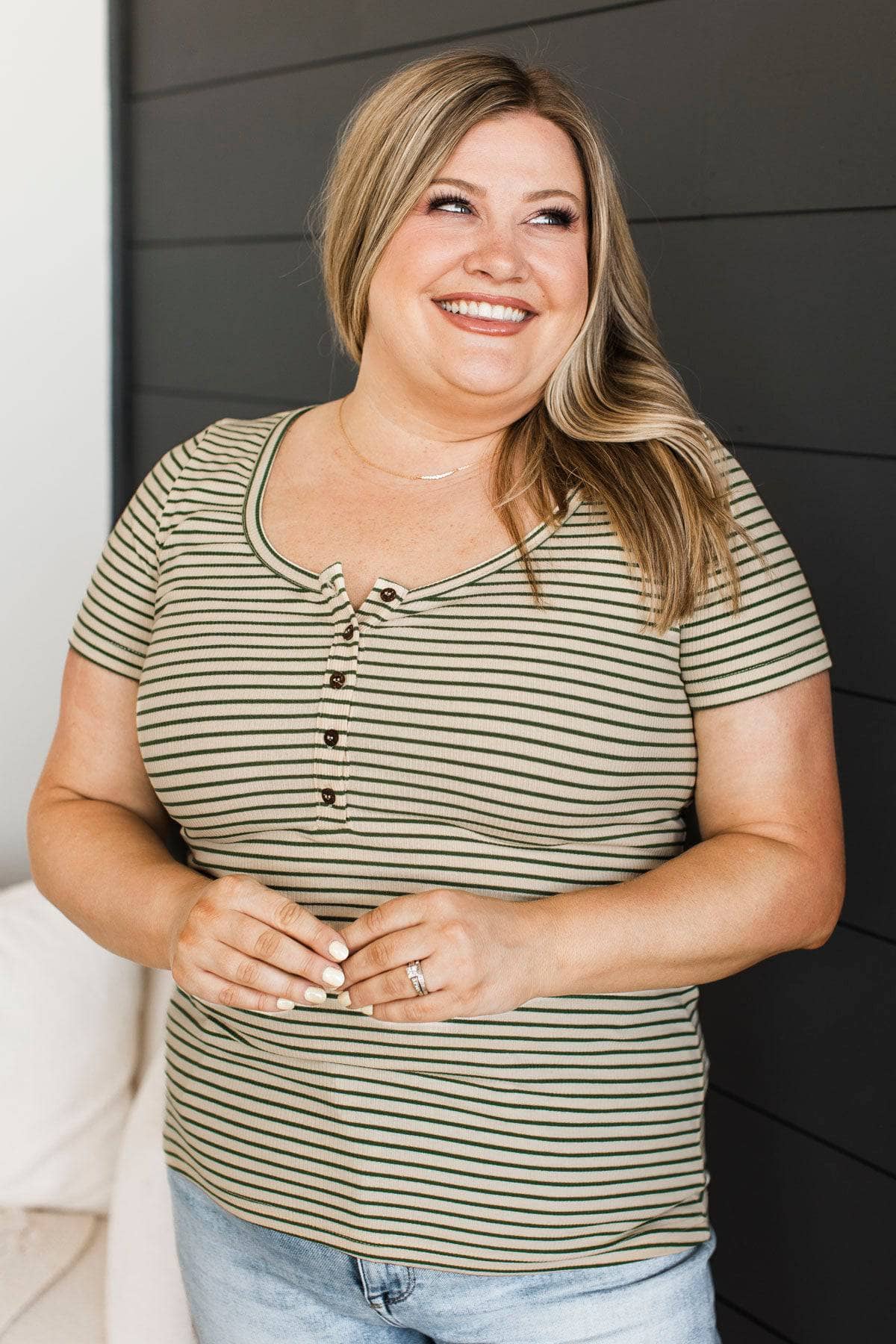 Big Goals Striped Short Sleeve Top- Cream & Green - Image 2