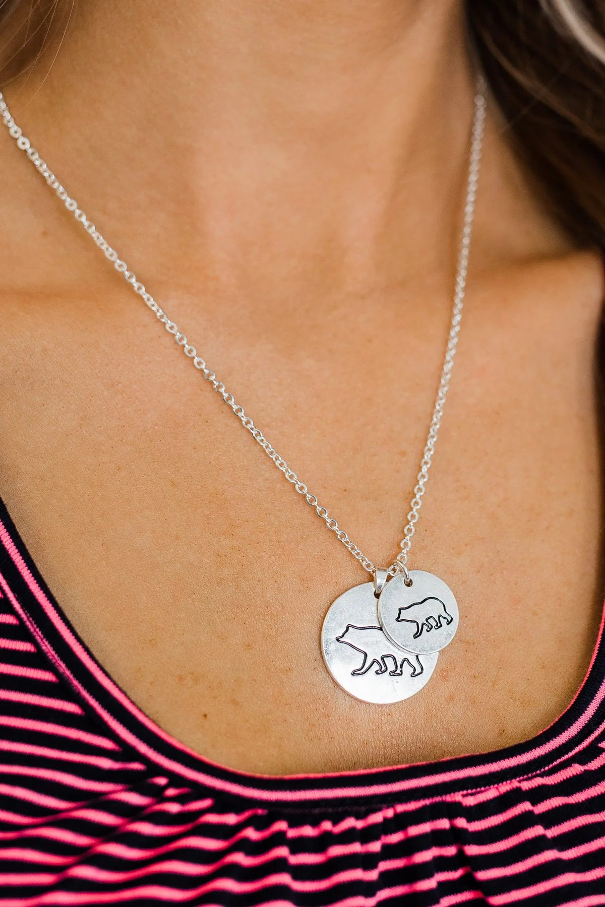 Big & Little Bear Pendant Necklace- Silver - Image 2