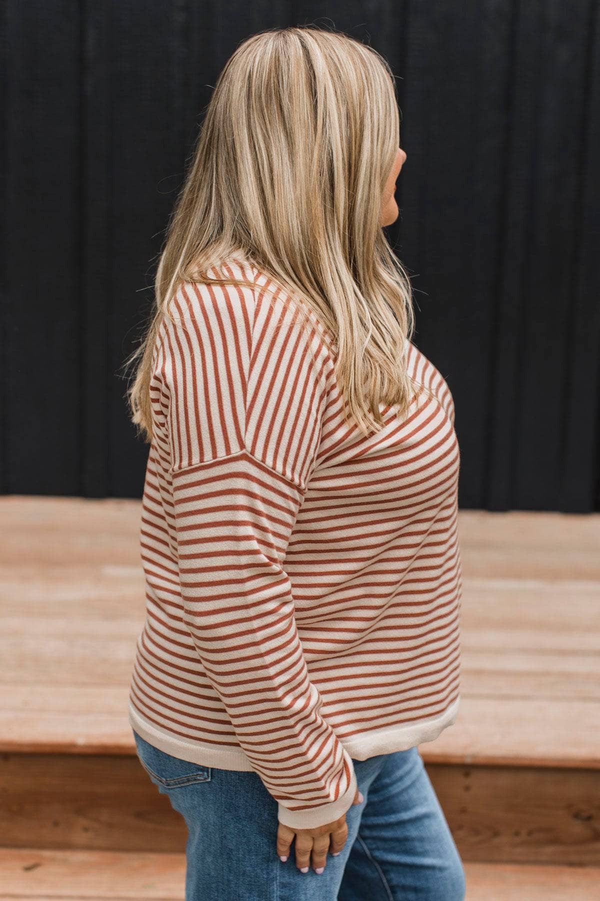 Big Statements Striped Knit Sweater- Ivory & Copper - Image 5