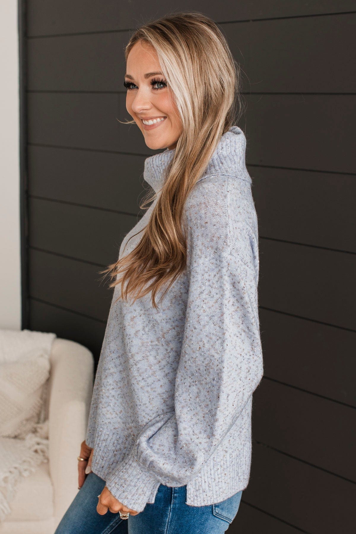 Biggest Wish Turtle Neck Sweater- Light Blue - Image 5