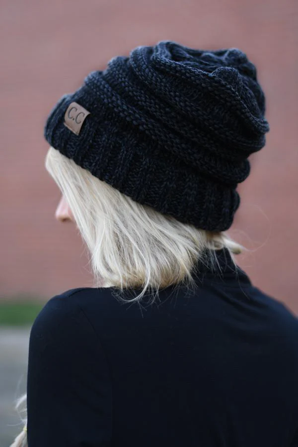 Black & Grey Slouched Beanie - Image 2